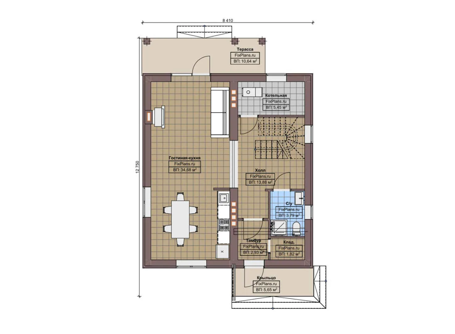 F-8504 - Планы дома с мансардой 9 на 13, площадью 140 м² с террасой, балконом и 3 спальнями
