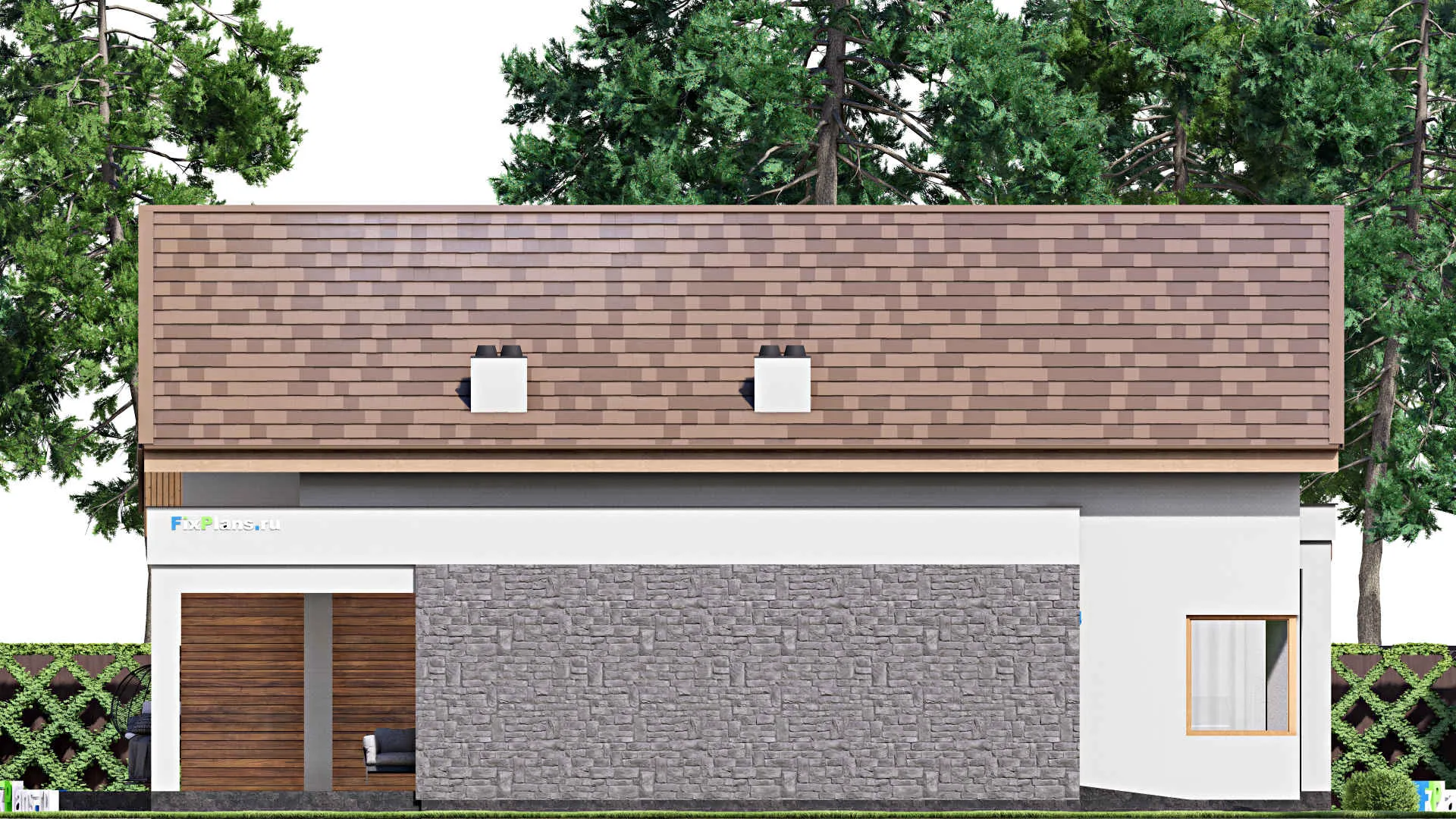 F-15812 - Проект дома с мансардой 17 на 19, площадью 300 м² с террасой, балконом, гаражом на 1 машину и 3 спальнями