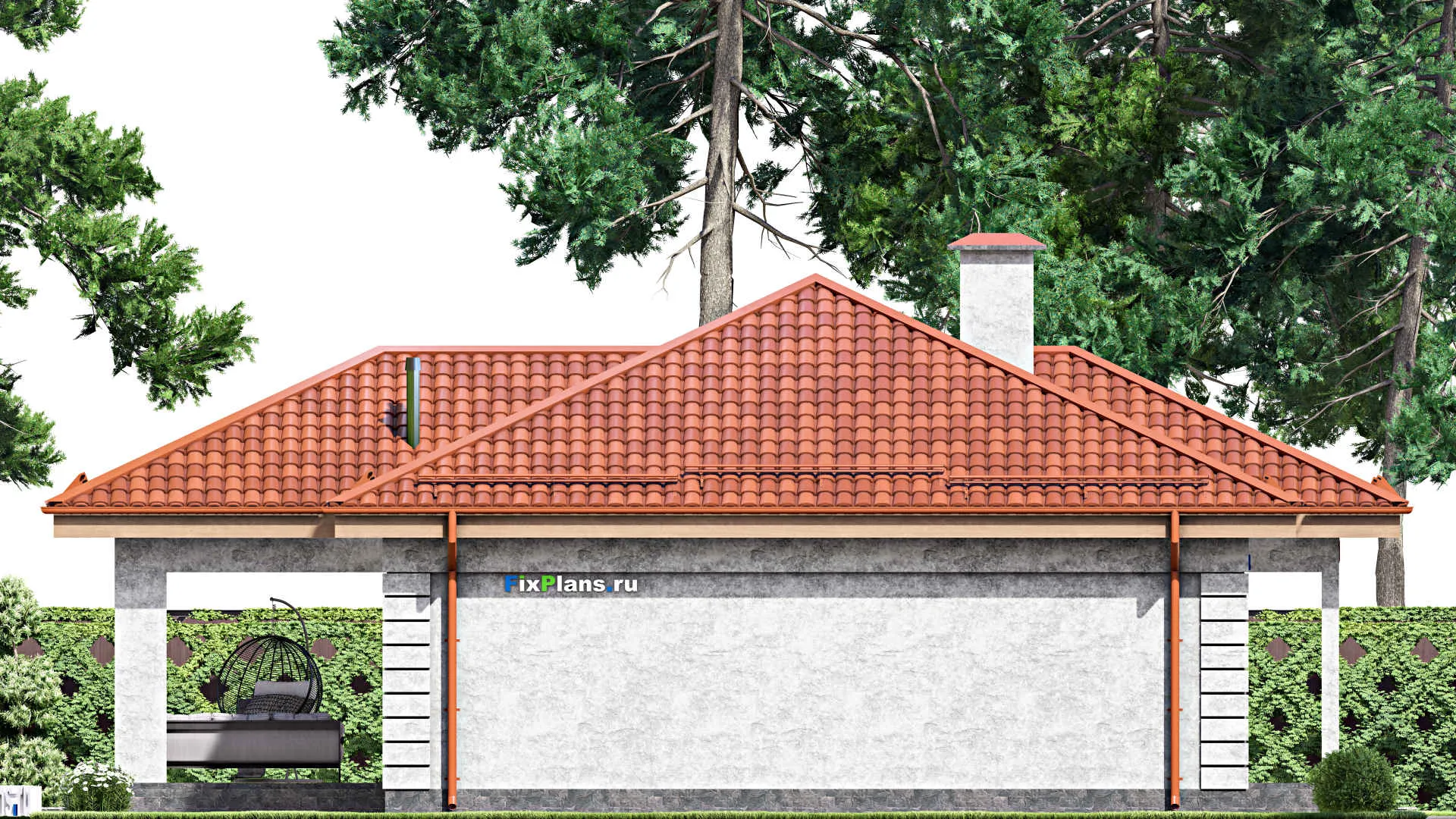 F-13904 - План одноэтажного дома 15 на 15, площадью 150 м² с террасой и 3 спальнями