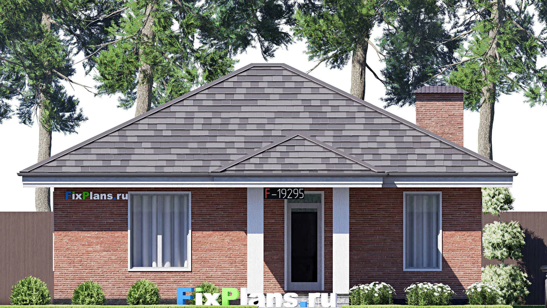 F-19295 - Проект одноэтажного дома 11 на 14, площадью 100 м² с террасой и 2 спальнями