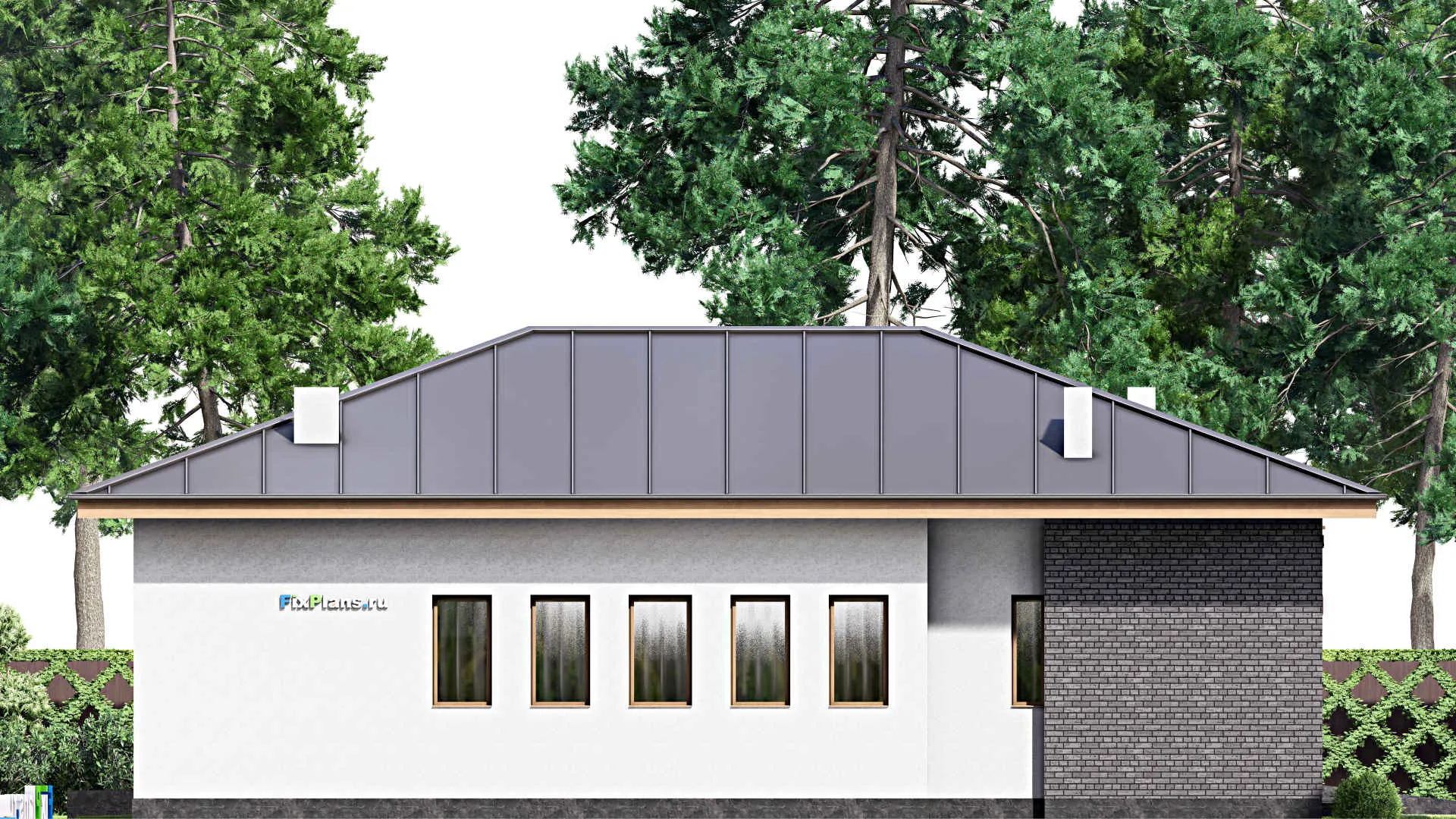 F-16190 - План одноэтажного дома 18 на 18, площадью 220 м² с террасой, гаражом на 2 машины и 3 спальнями