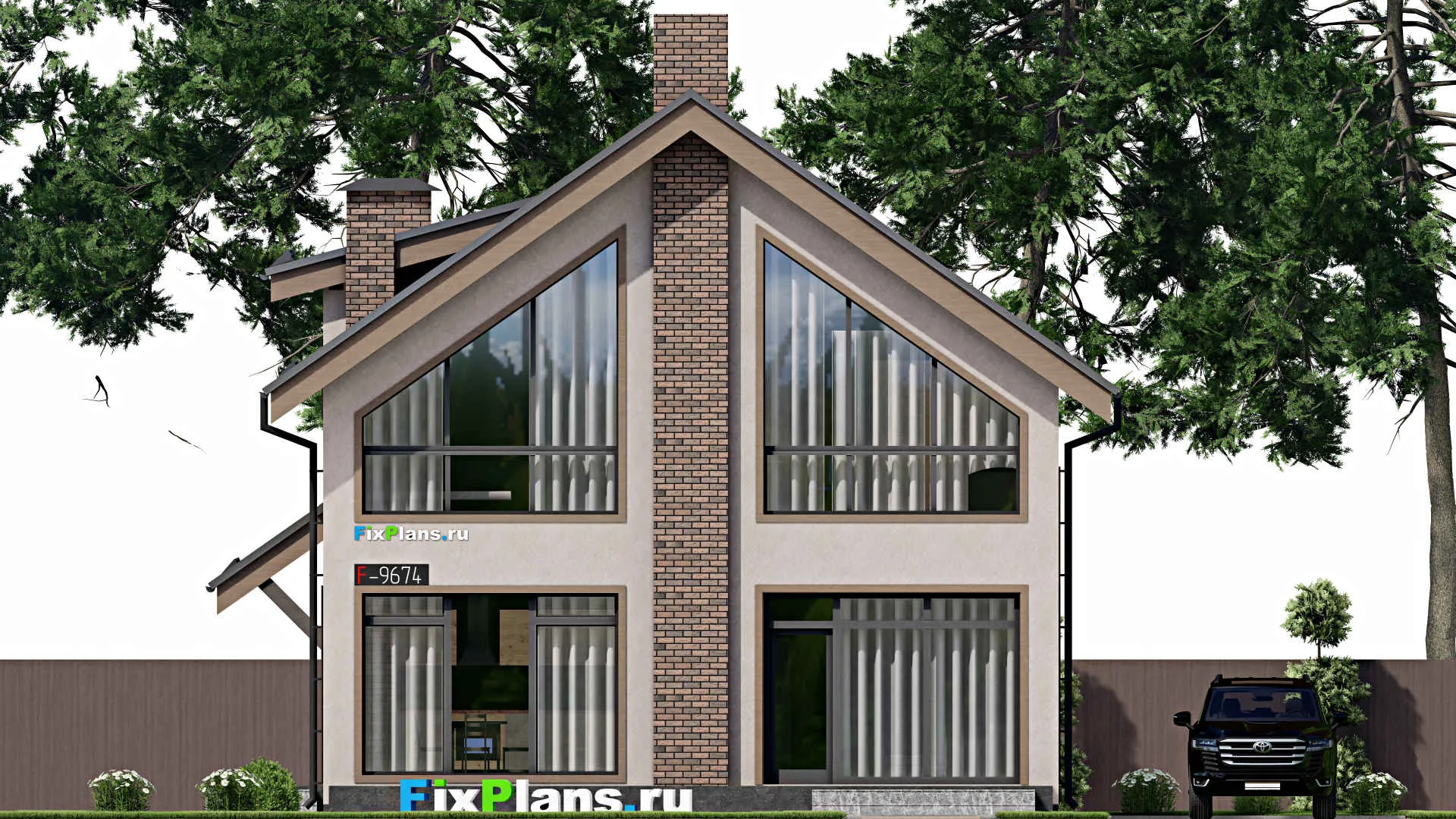 F-9674 - Проект дома с мансардой 12 на 15, площадью 230 м² с террасой, балконом и 4 спальнями