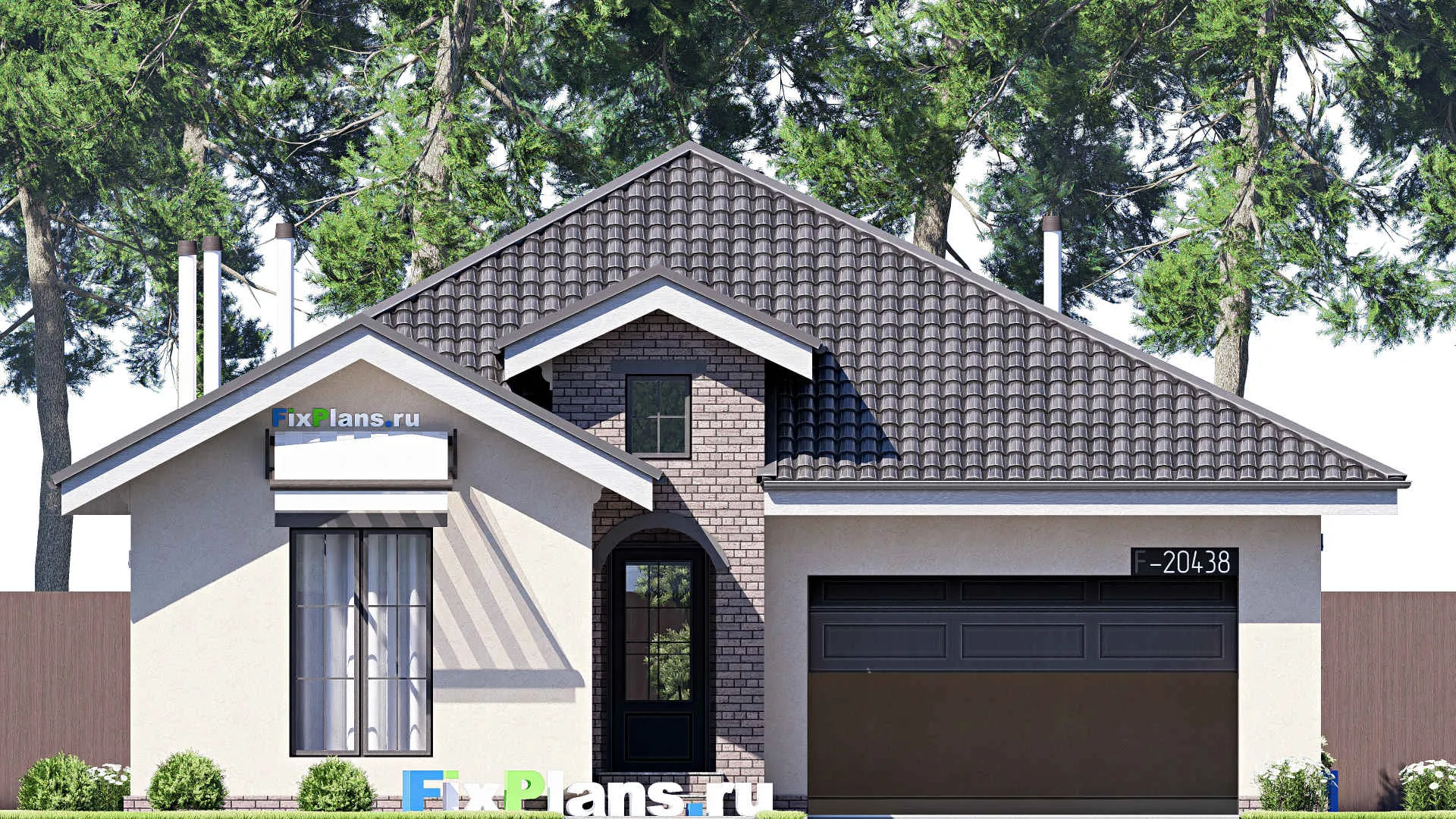 F-20438 - План одноэтажного дома 13 на 20, площадью 200 м² с террасой, гаражом на 1 машину и 3 спальнями