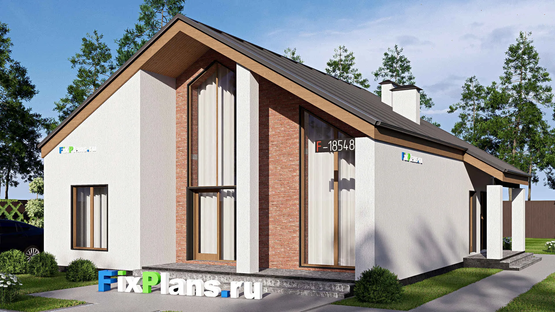 F-18548 - Проект одноэтажного дома 12 на 13, площадью 110 м² с террасой и 3 спальнями