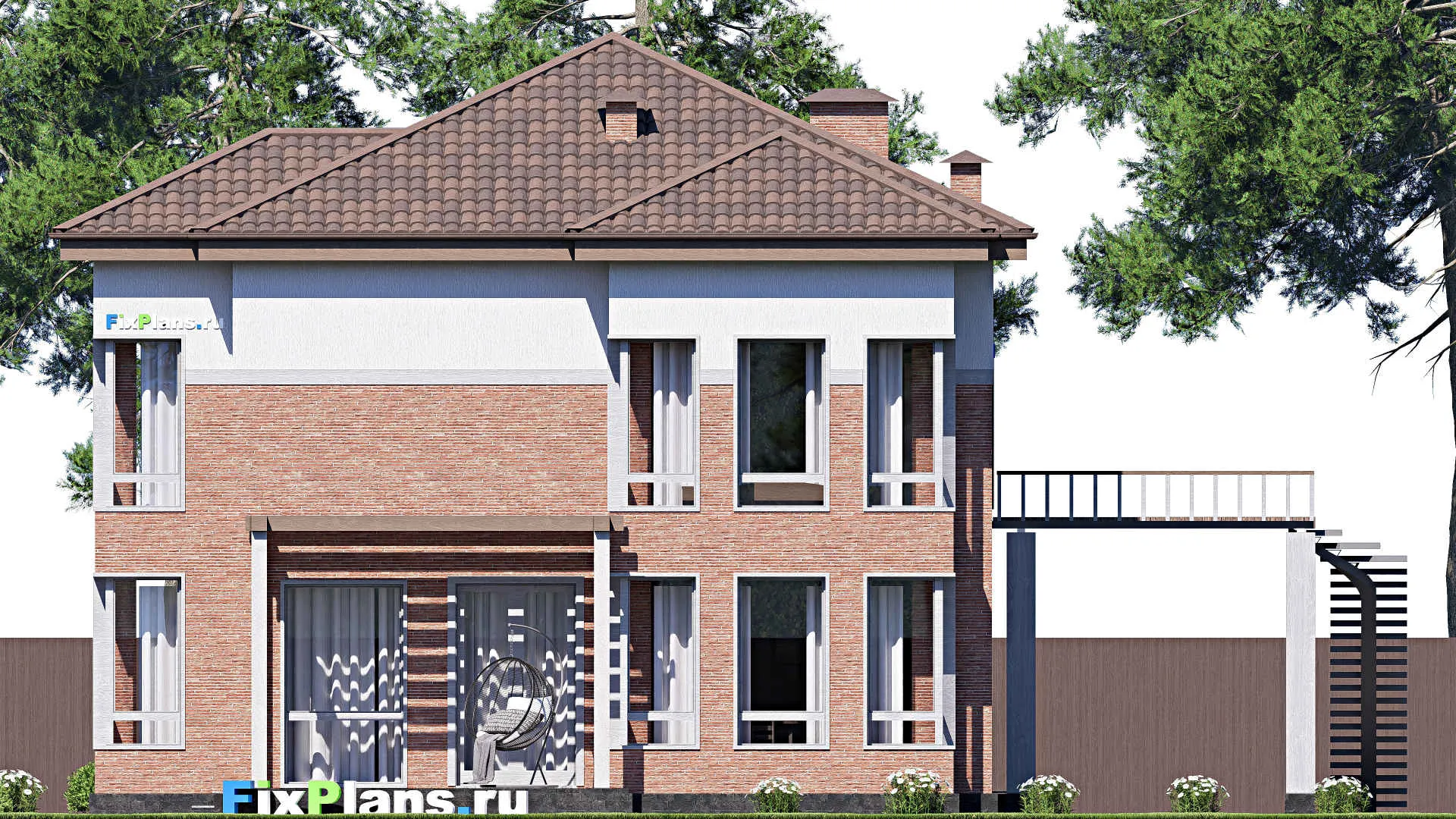 F-18926 - Проект двухэтажного дома 16 на 18, площадью 310 м² с террасой, балконом и 4 спальнями