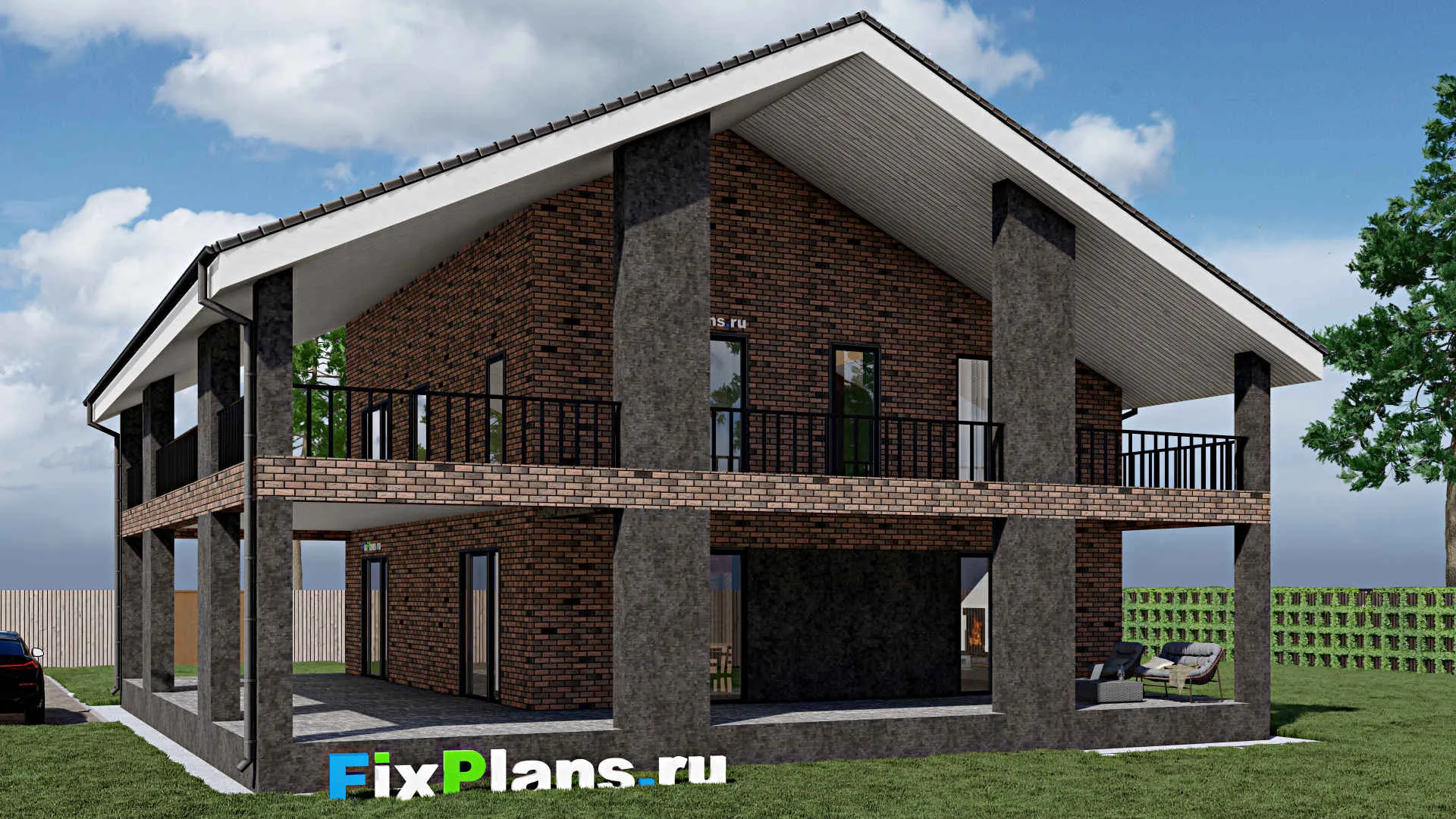 F-1502 - Проект дома с мансардой 11 на 12, площадью 420 м² с террасой, балконом и 4 спальнями