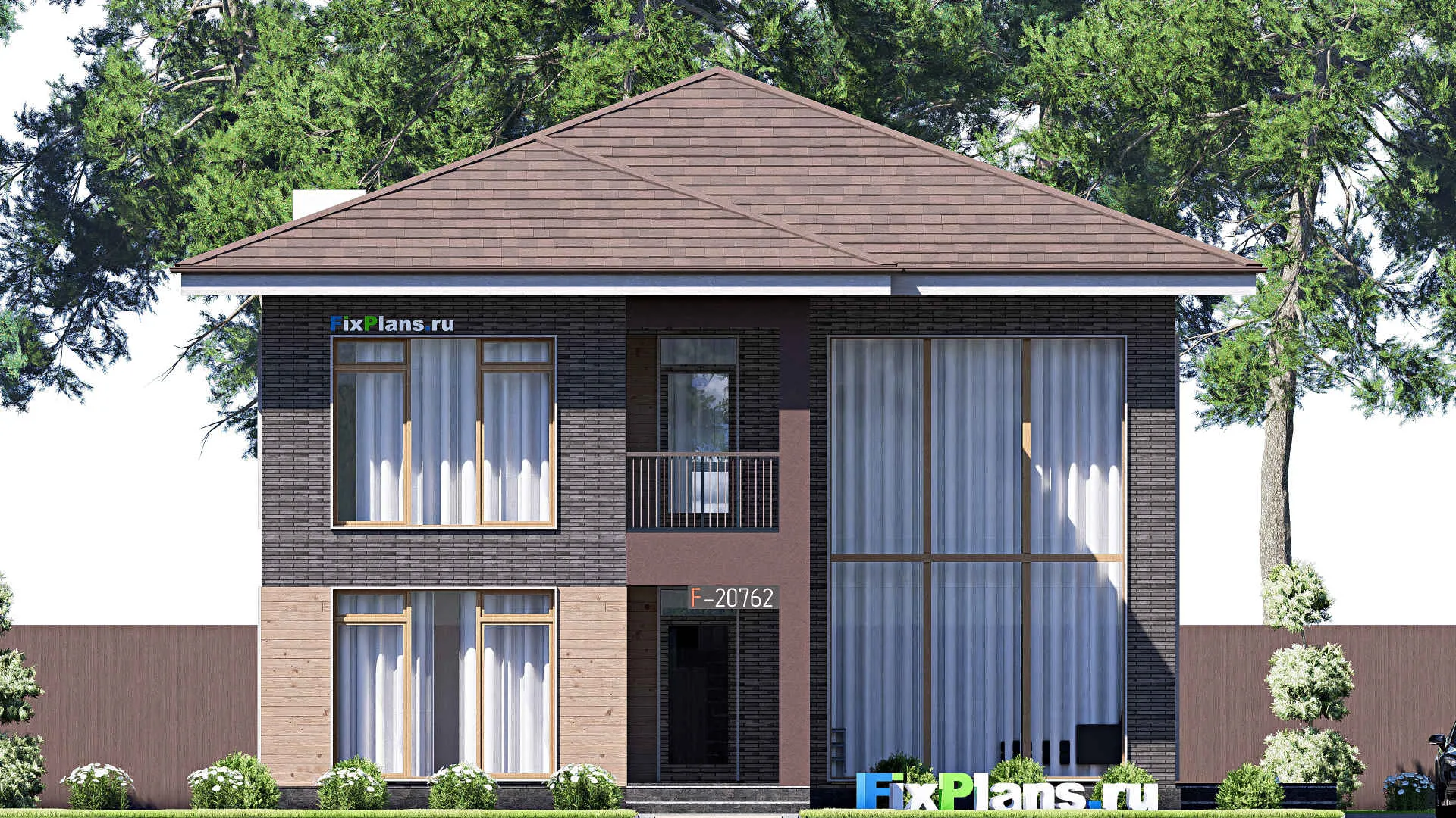 F-20762 - Проект двухэтажного дома 14 на 15, площадью 220 м² с террасой, балконом и 4 спальнями