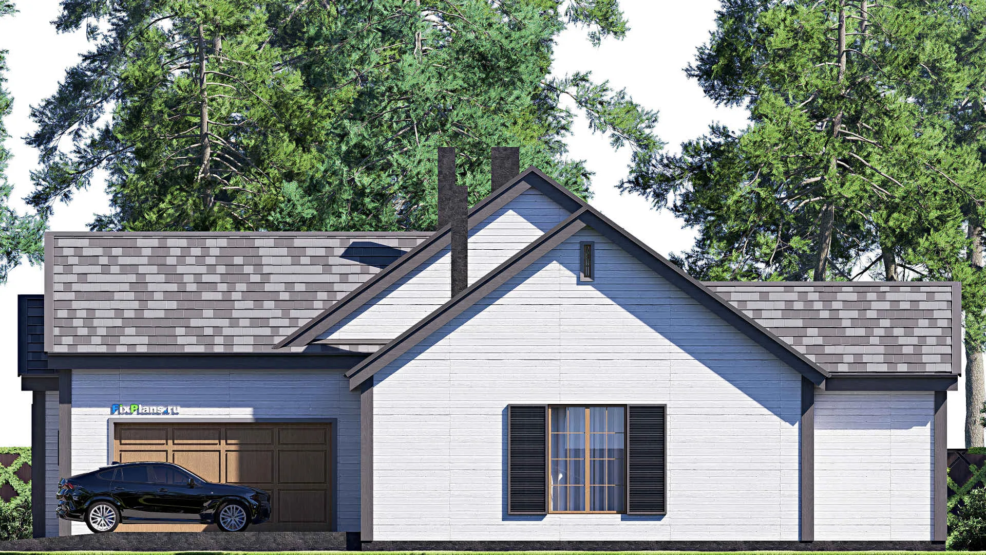 F-17144 - Планы дома с мансардой 21 на 25, площадью 300 м² с террасой, гаражом на 2 машины и 4 спальнями