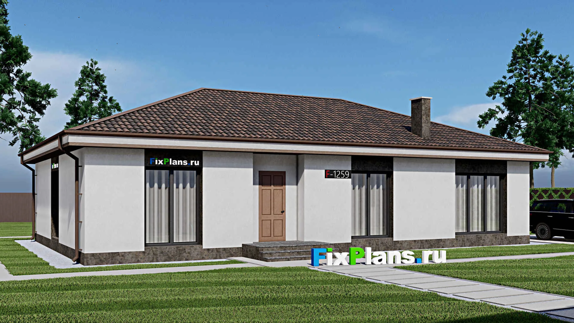 F-1259 - Проект одноэтажного дома 12 на 18, площадью 170 м² с 5 спальнями