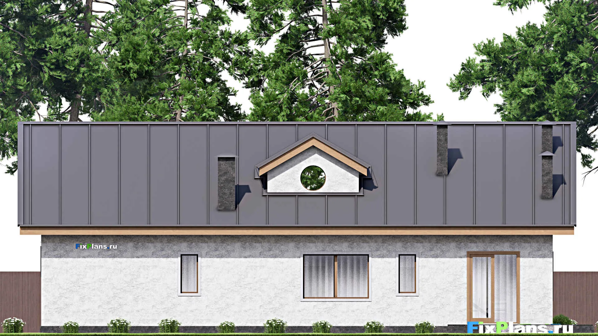 F-14336 - План одноэтажного дома 18 на 21, площадью 200 м² с террасой, баней, гаражом на 2 машины, бассейном и 2 спальнями