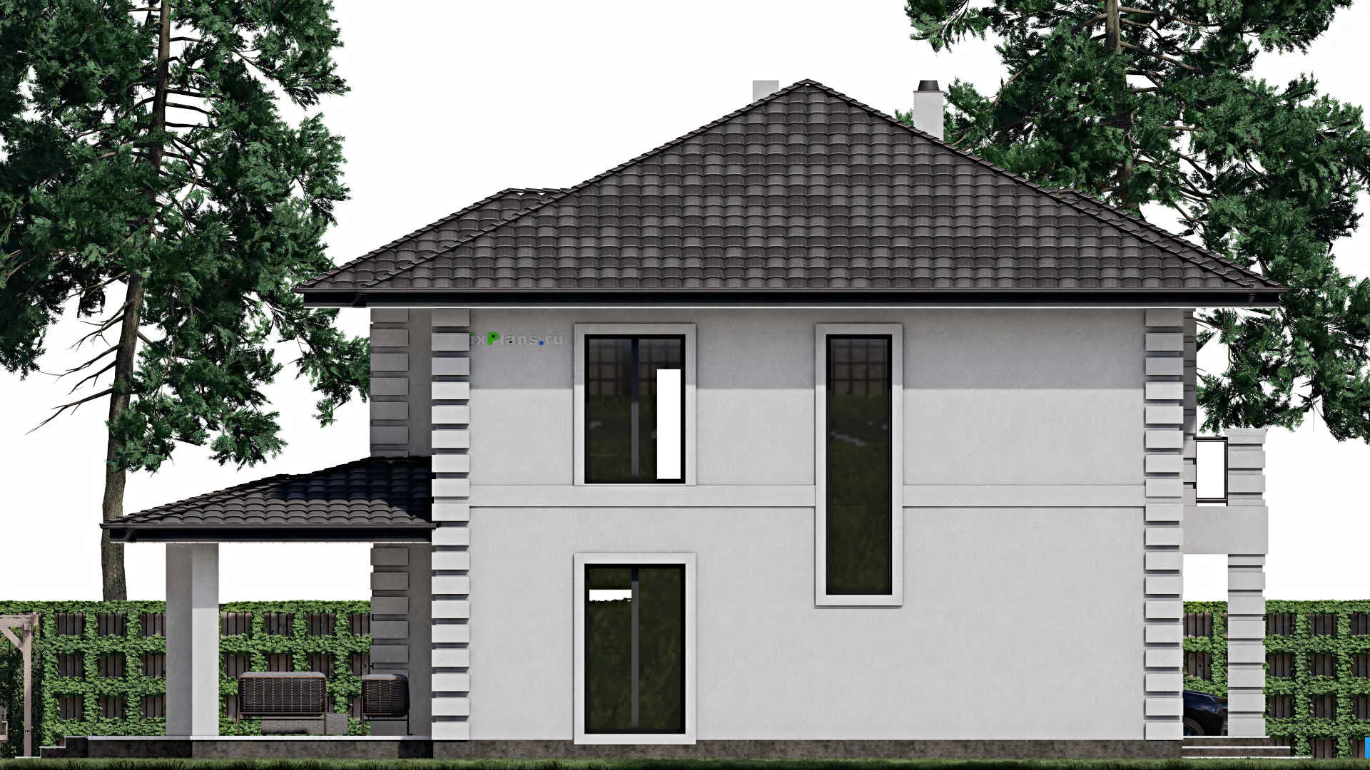 F-0863 - Проект двухэтажного дома 11 на 12, площадью 200 м² с террасой и 4 спальнями