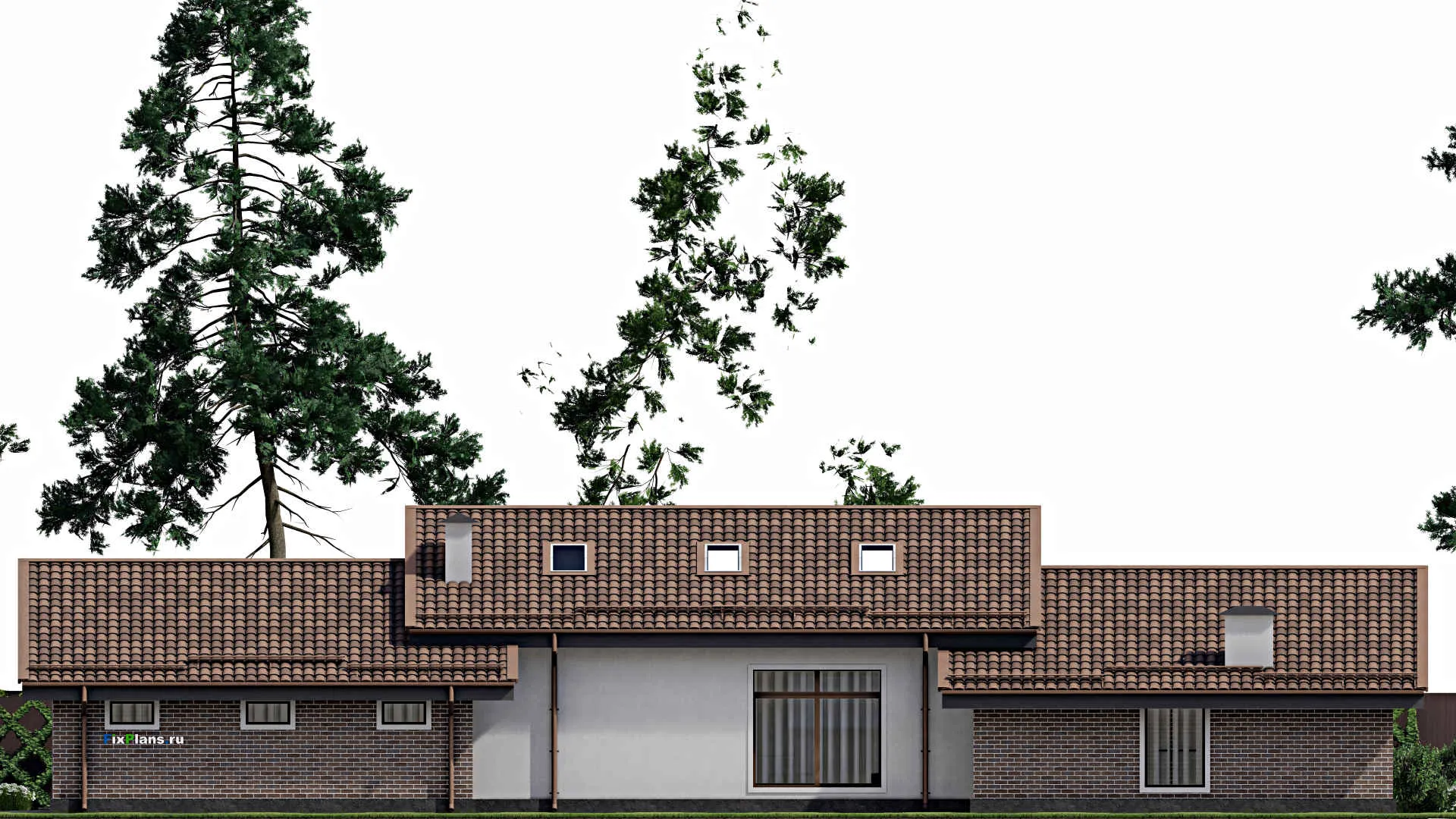 F-9053 - Проект одноэтажного дома 12 на 26, площадью 190 м² с террасой, баней, гаражом на 1 машину и 2 спальнями