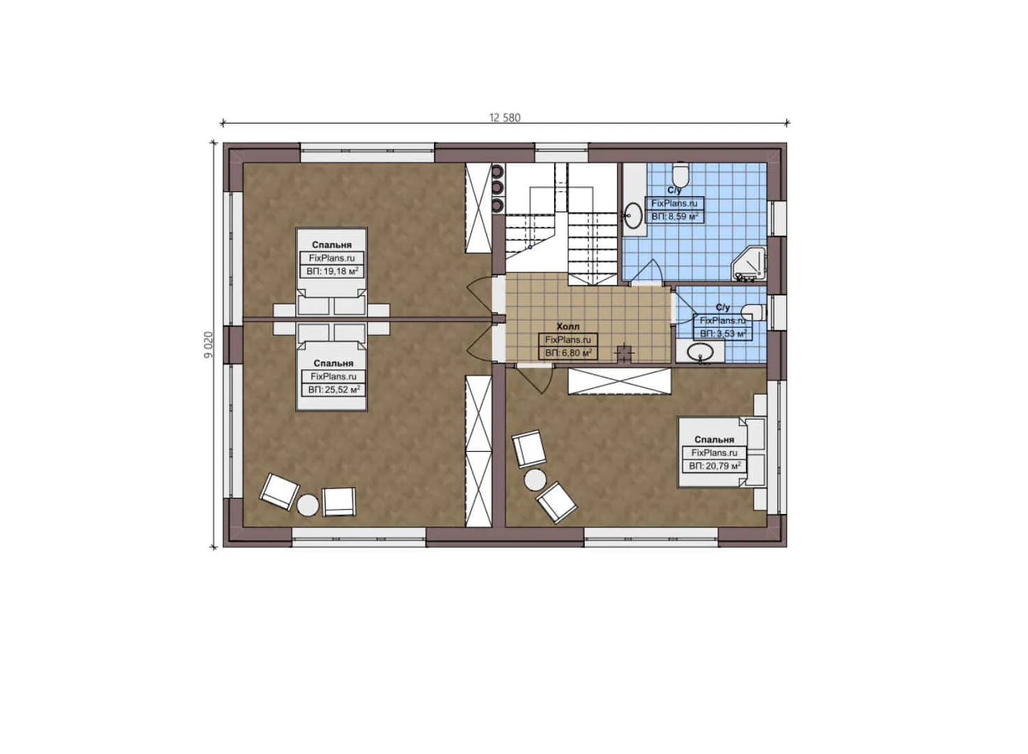 F-2798 - Планы двухэтажного дома 10 на 13, площадью 210 м² с террасой и 4 спальнями