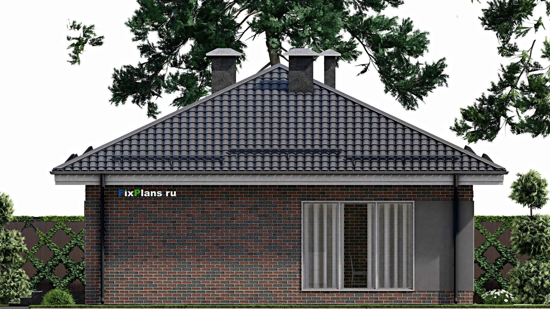 F-3635 - Проект одноэтажного дома 11 на 16, площадью 130 м² с гаражом на 2 машины и 2 спальнями