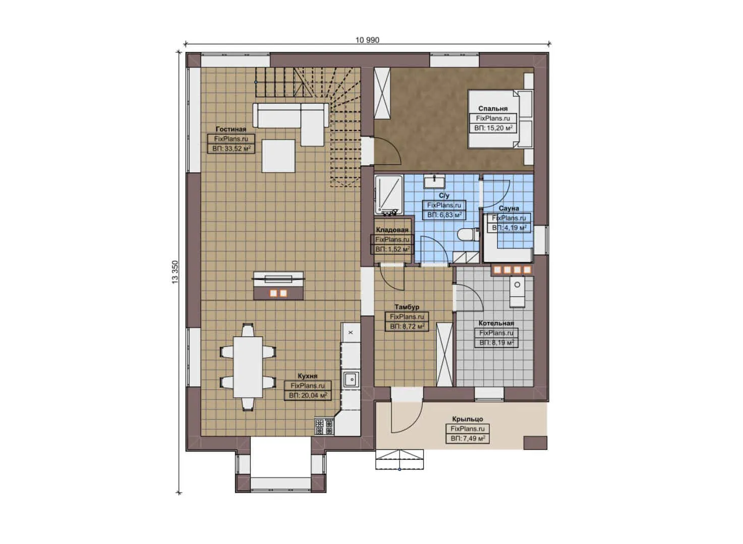 F-10547 - Планы двухэтажного дома 11 на 14, площадью 200 м² с баней и 4 спальнями