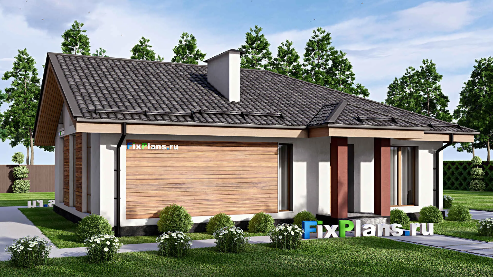 F-12590 - Проект одноэтажного дома 12 на 13, площадью 110 м² с 3 спальнями