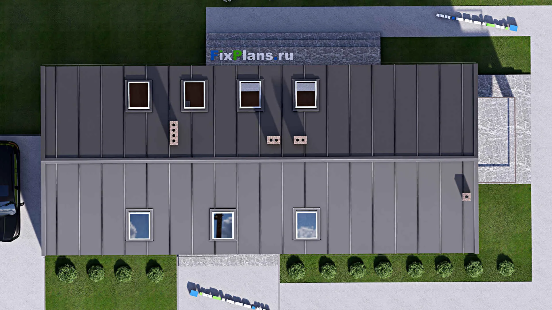 F-16199 - Планы дома с мансардой 11 на 24, площадью 320 м² с террасой, балконом, гаражом на 2 машины и 3 спальнями