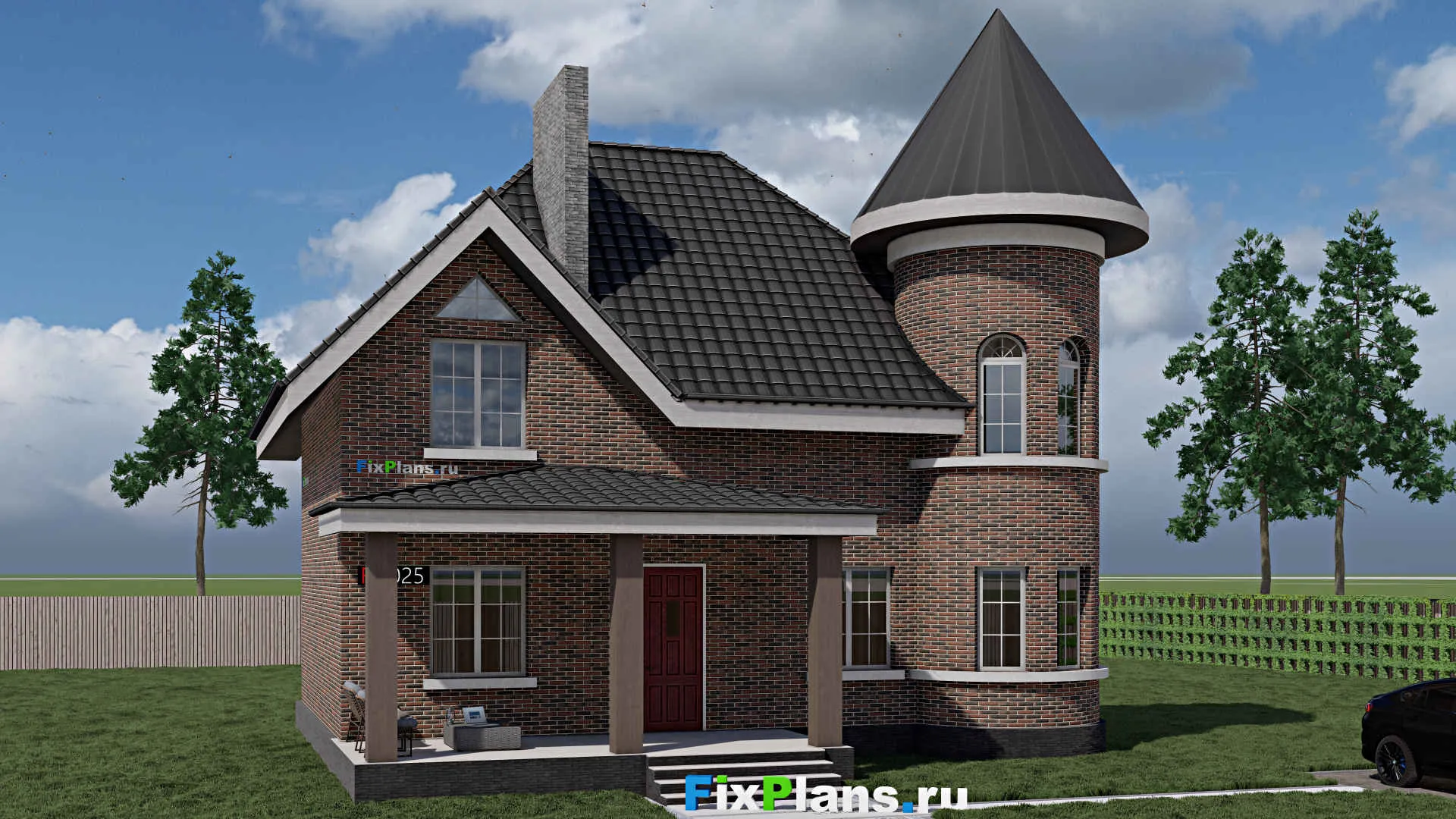 F-1025 - Проект дома с мансардой 10 на 13, площадью 170 м² с террасой и 4 спальнями