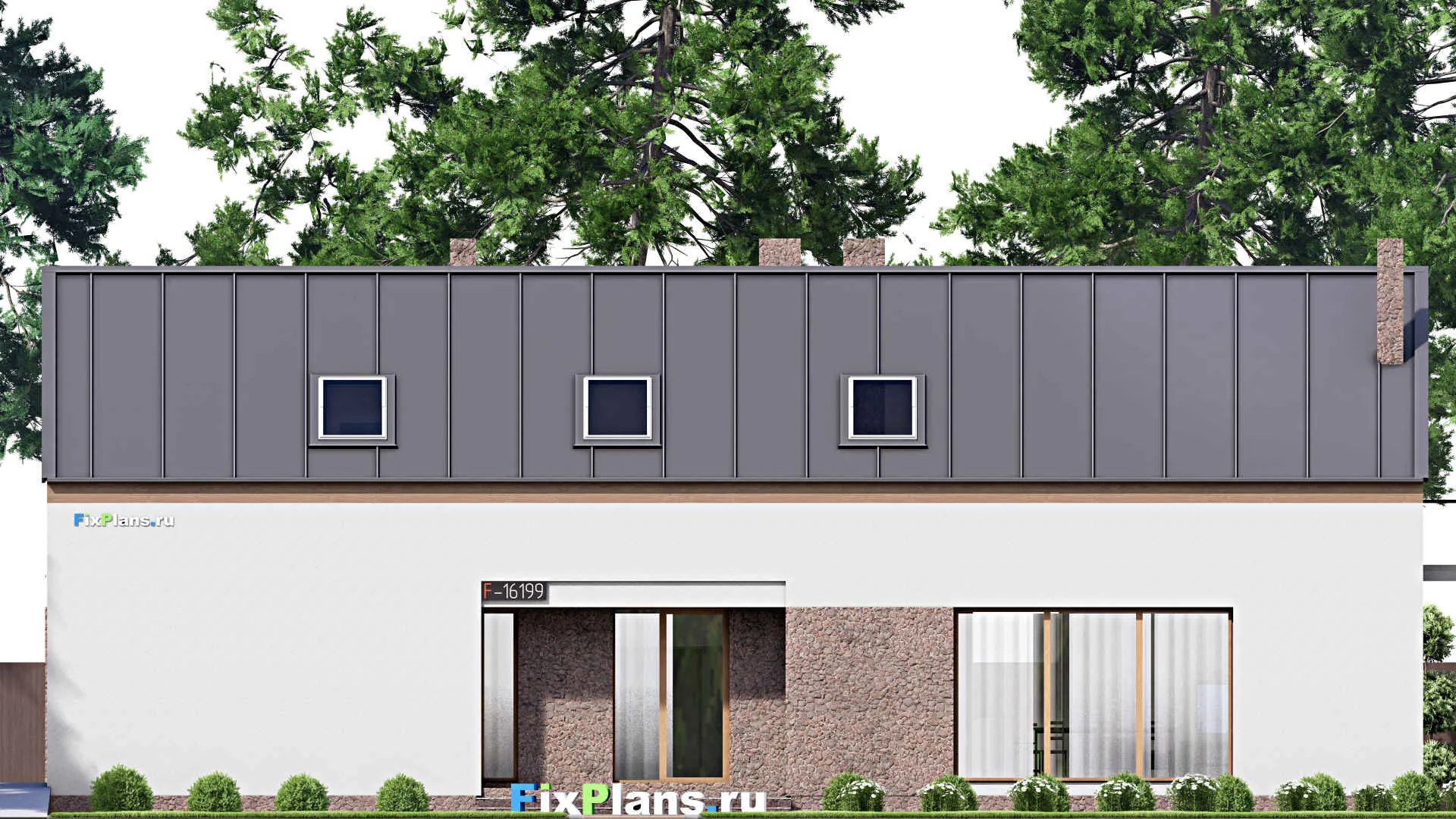 F-16199 - Планы дома с мансардой 11 на 24, площадью 320 м² с террасой, балконом, гаражом на 2 машины и 3 спальнями