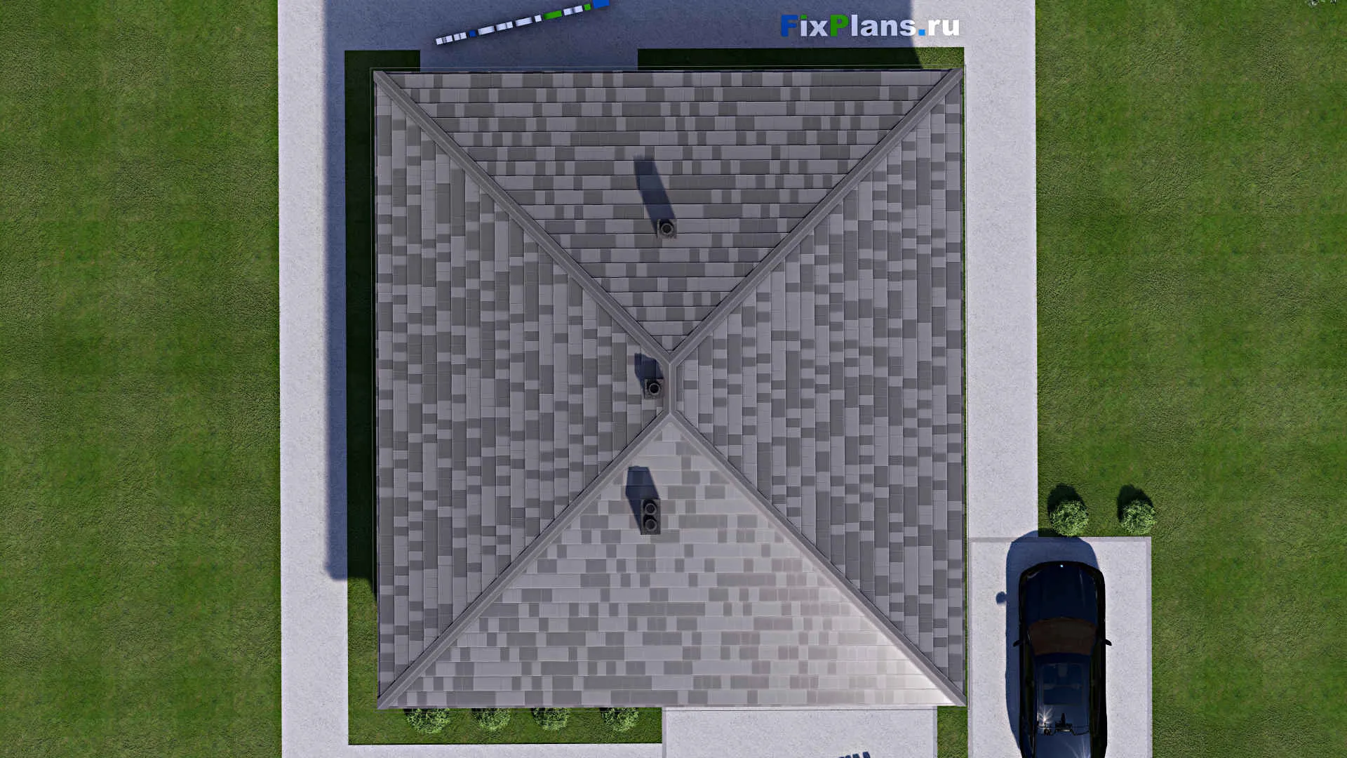 F-14498 - План одноэтажного дома 12 на 14, площадью 130 м² с террасой и 3 спальнями