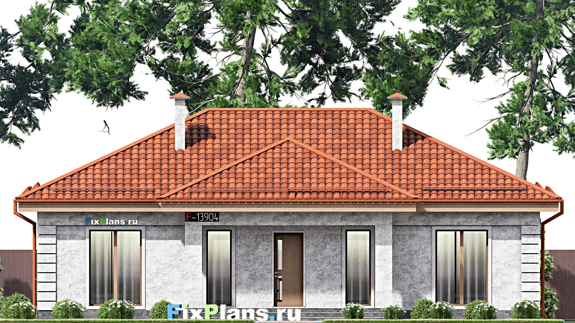 F-13904 - План одноэтажного дома 15 на 15, площадью 150 м² с террасой и 3 спальнями