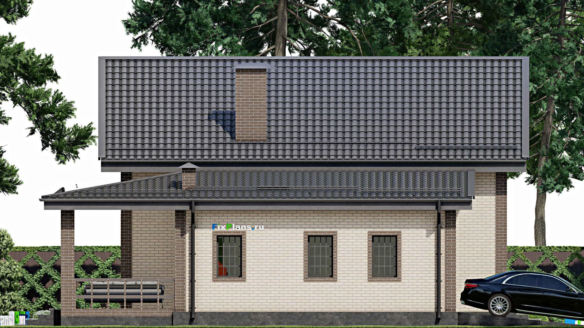 F-4688 - Проект дома с мансардой 12 на 14, площадью 200 м² с террасой, балконом, гаражом на 1 машину и 3 спальнями