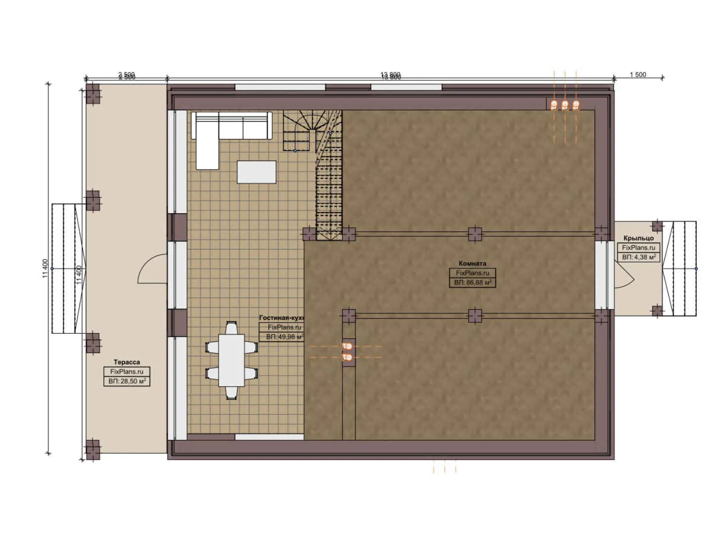 F-6605 - Планы дома с мансардой 12 на 14, площадью 240 м² с террасой и 3 спальнями