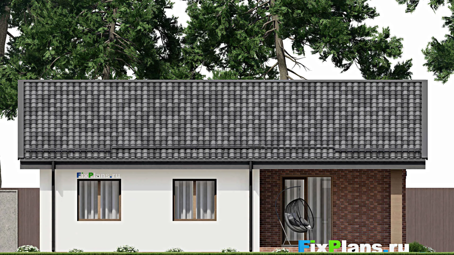 F-9215 - Проект одноэтажного дома 12 на 13, площадью 110 м² с террасой и 3 спальнями