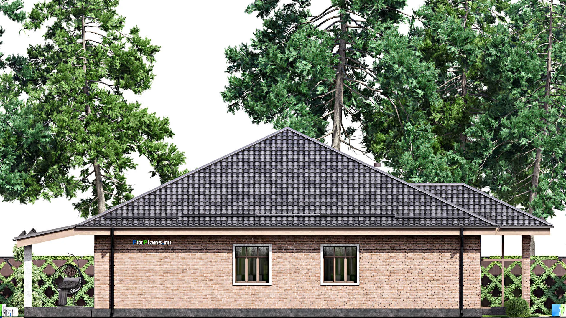 F-13526 - План одноэтажного дома 16 на 21, площадью 250 м² с террасой и 4 спальнями