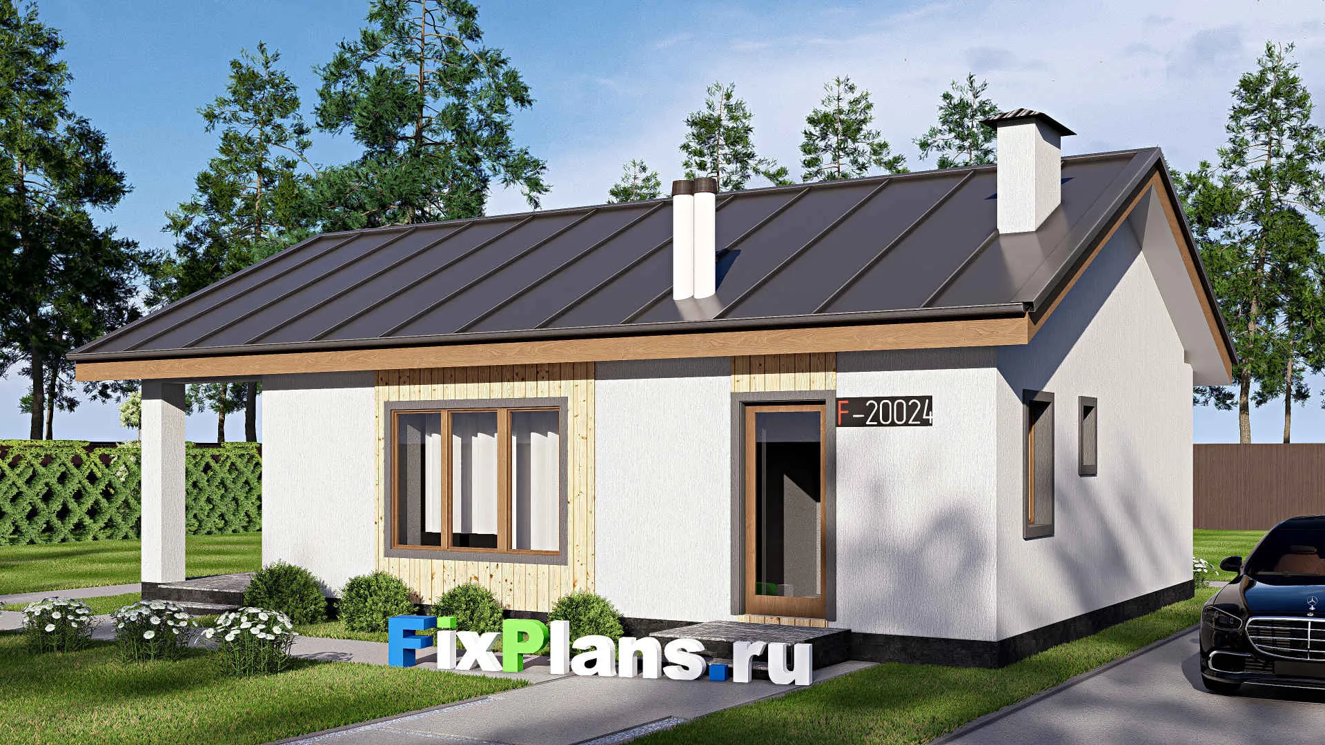 F-20024 - Проект одноэтажного дома 10 на 13, площадью 80 м² с 3 спальнями