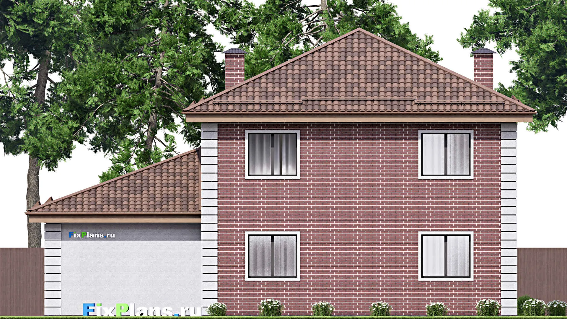 F-16982 - Проект двухэтажного дома 14 на 16, площадью 220 м² с гаражом на 2 машины и 4 спальнями