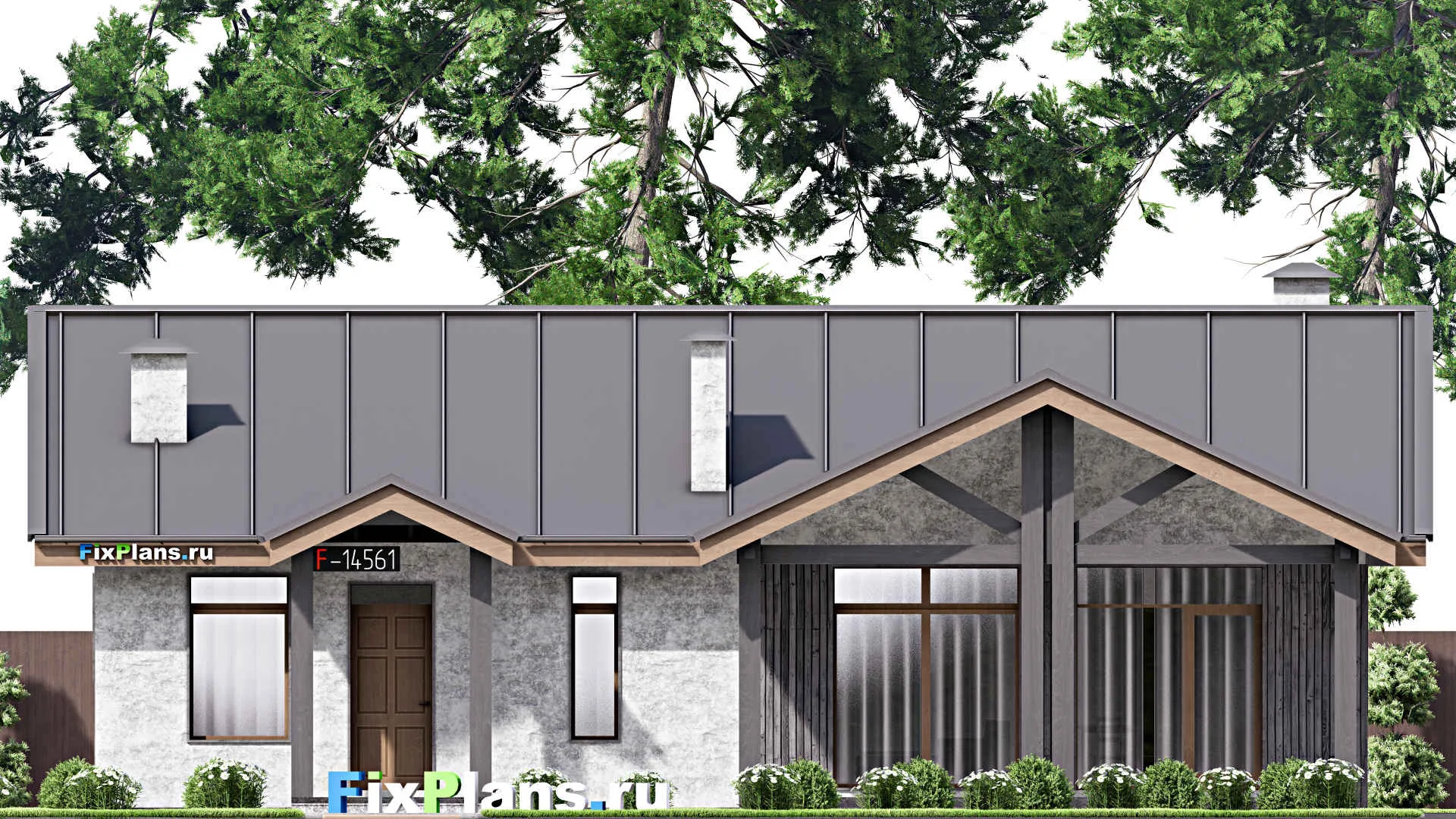 F-14561 - План одноэтажного дома 13 на 15, площадью 140 м² с террасой и 3 спальнями