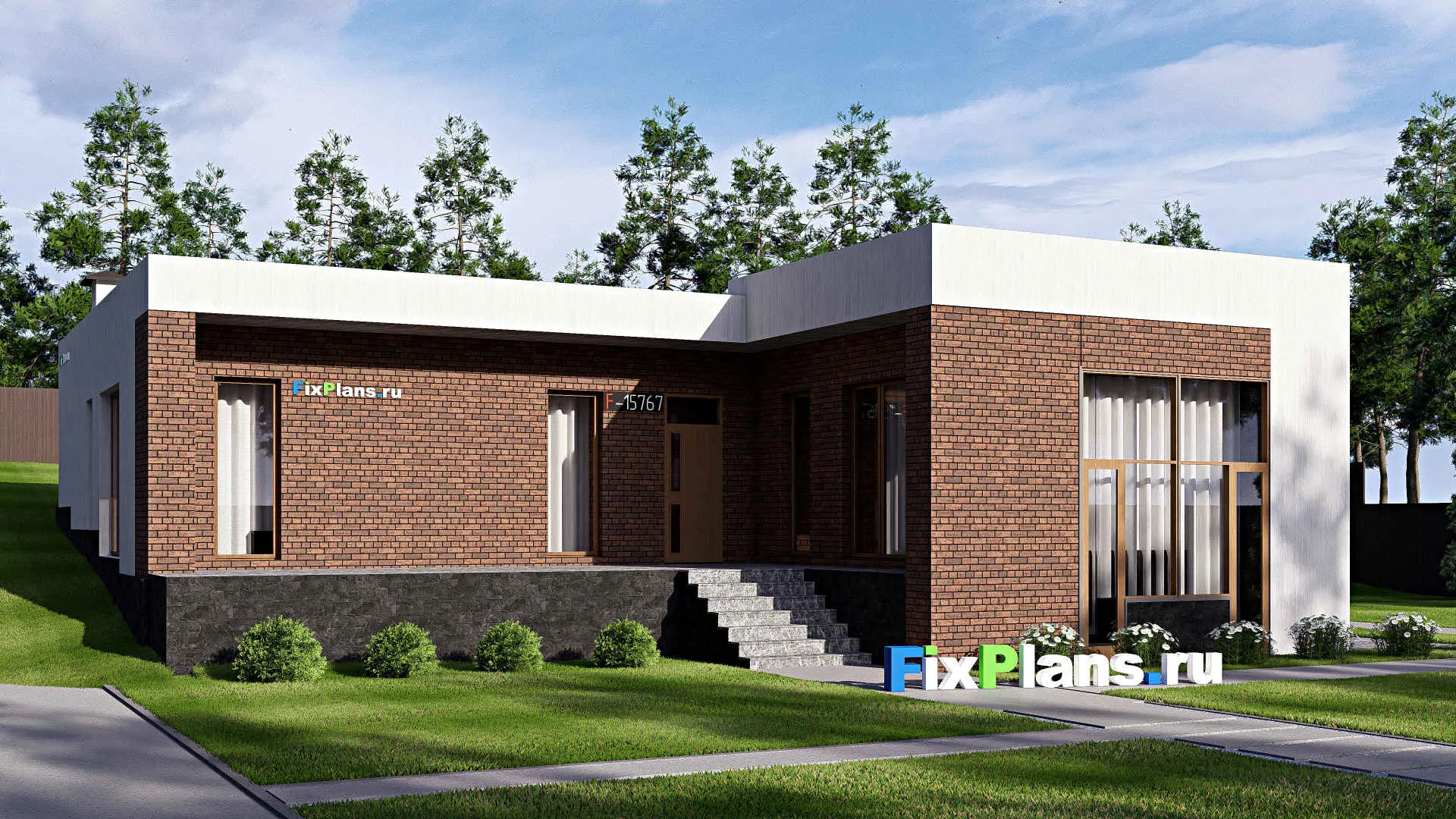 F-15767 - Проект одноэтажного дома 17 на 19, площадью 230 м² с террасой и 3 спальнями