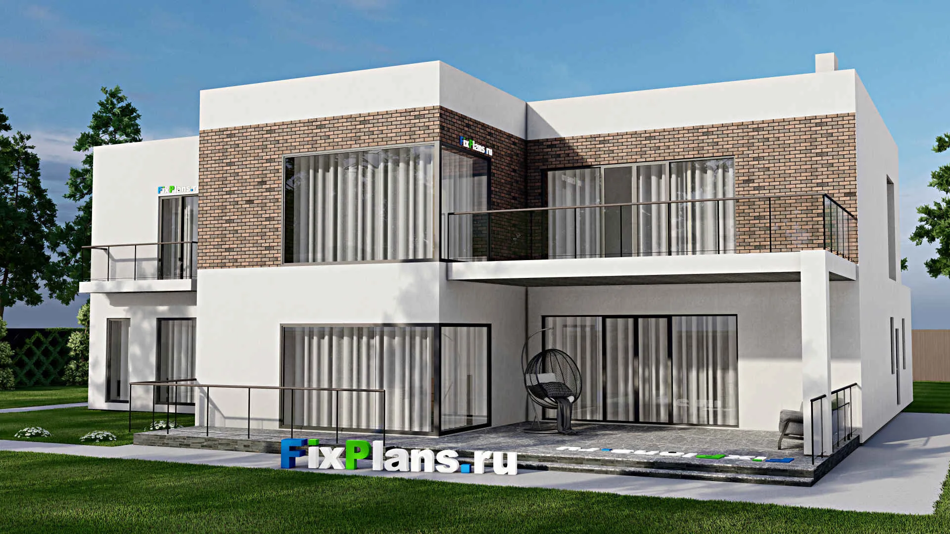 F-11843 - Проект двухэтажного дома 21 на 22, площадью 530 м² с террасой, балконом, гаражом на 1 машину и 6 спальнями