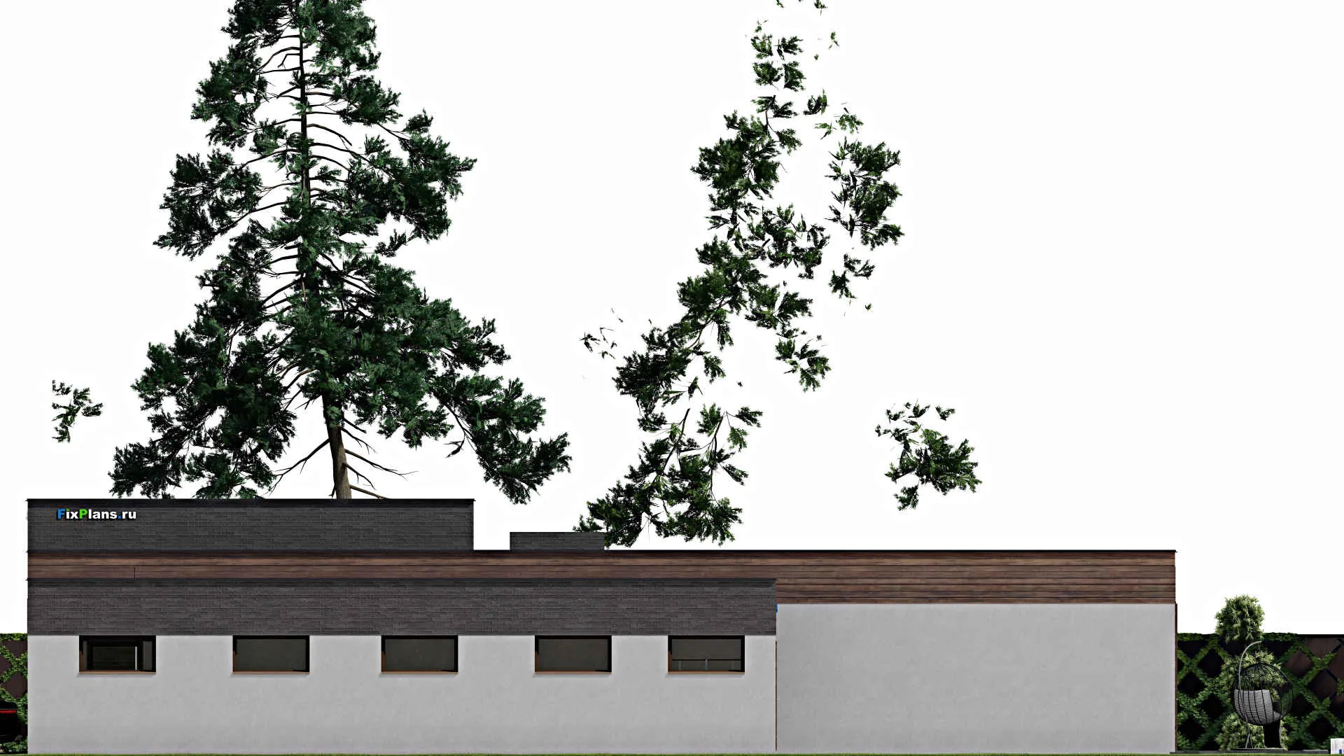 F-6065 - Проект одноэтажного дома 16 на 23, площадью 330 м² с террасой, гаражом на 2 машины и 4 спальнями