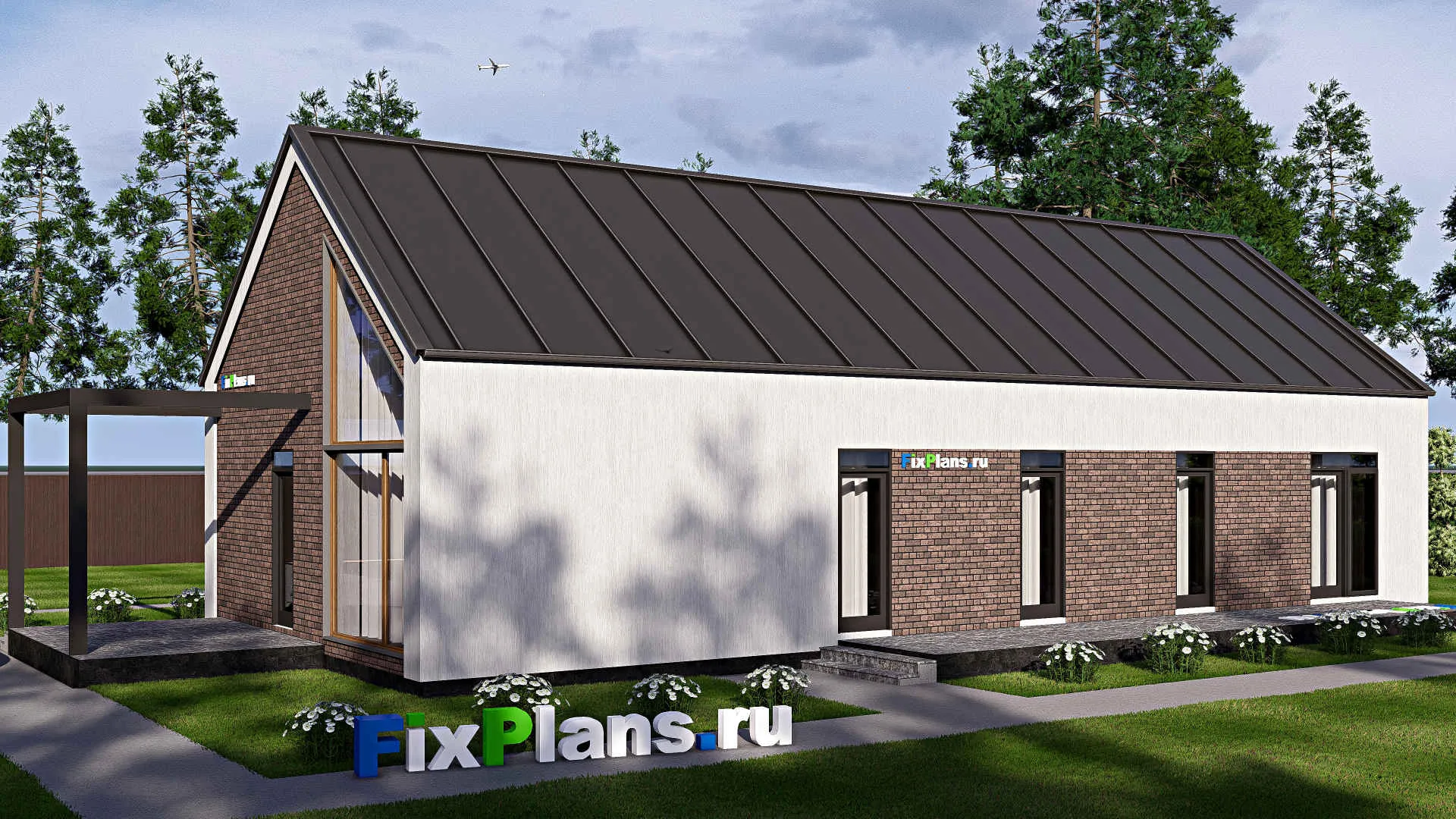 F-16460 - План одноэтажного дома 12 на 22, площадью 160 м² с террасой и 3 спальнями