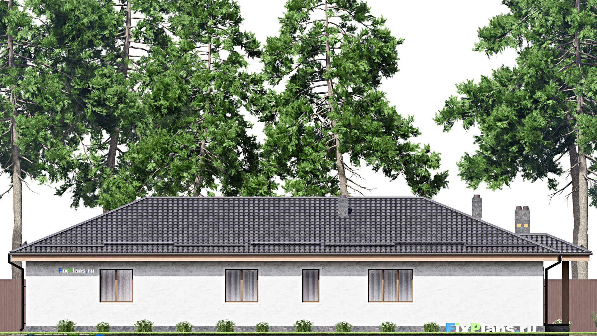 F-13661 - Проект одноэтажного дома 12 на 24, площадью 190 м² с гаражом на 2 машины и 3 спальнями