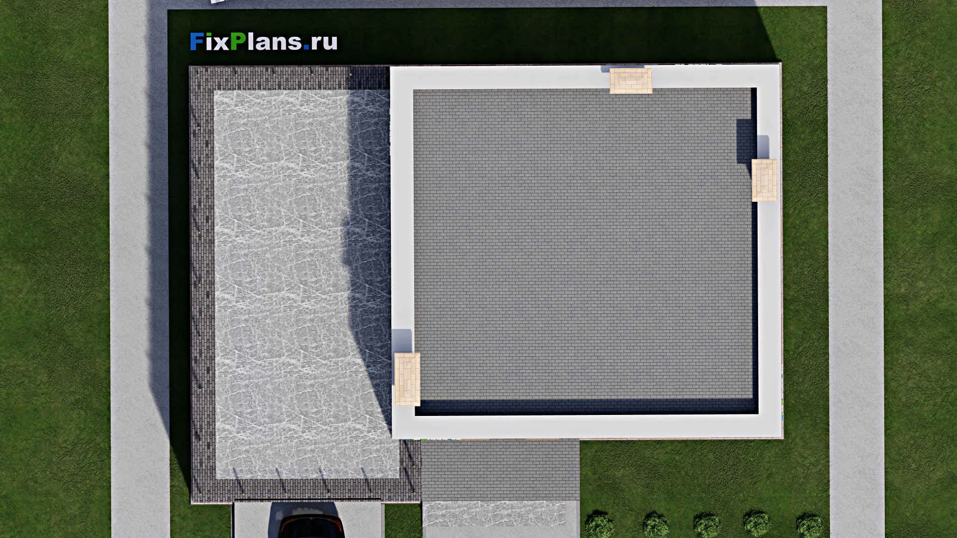 F-7784 - Проект двухэтажного дома 12 на 17, площадью 280 м² с балконом, баней, гаражом на 1 машину и 4 спальнями