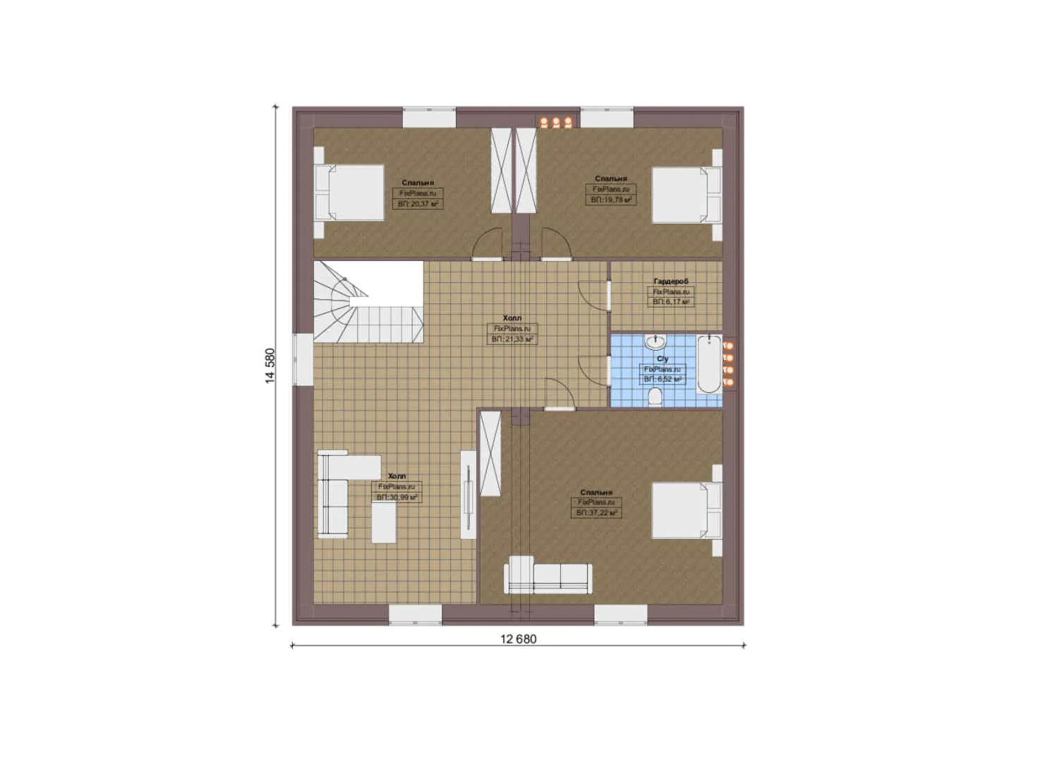 F-17801 - Планы дома с мансардой 14 на 17, площадью 310 м² с 4 спальнями
