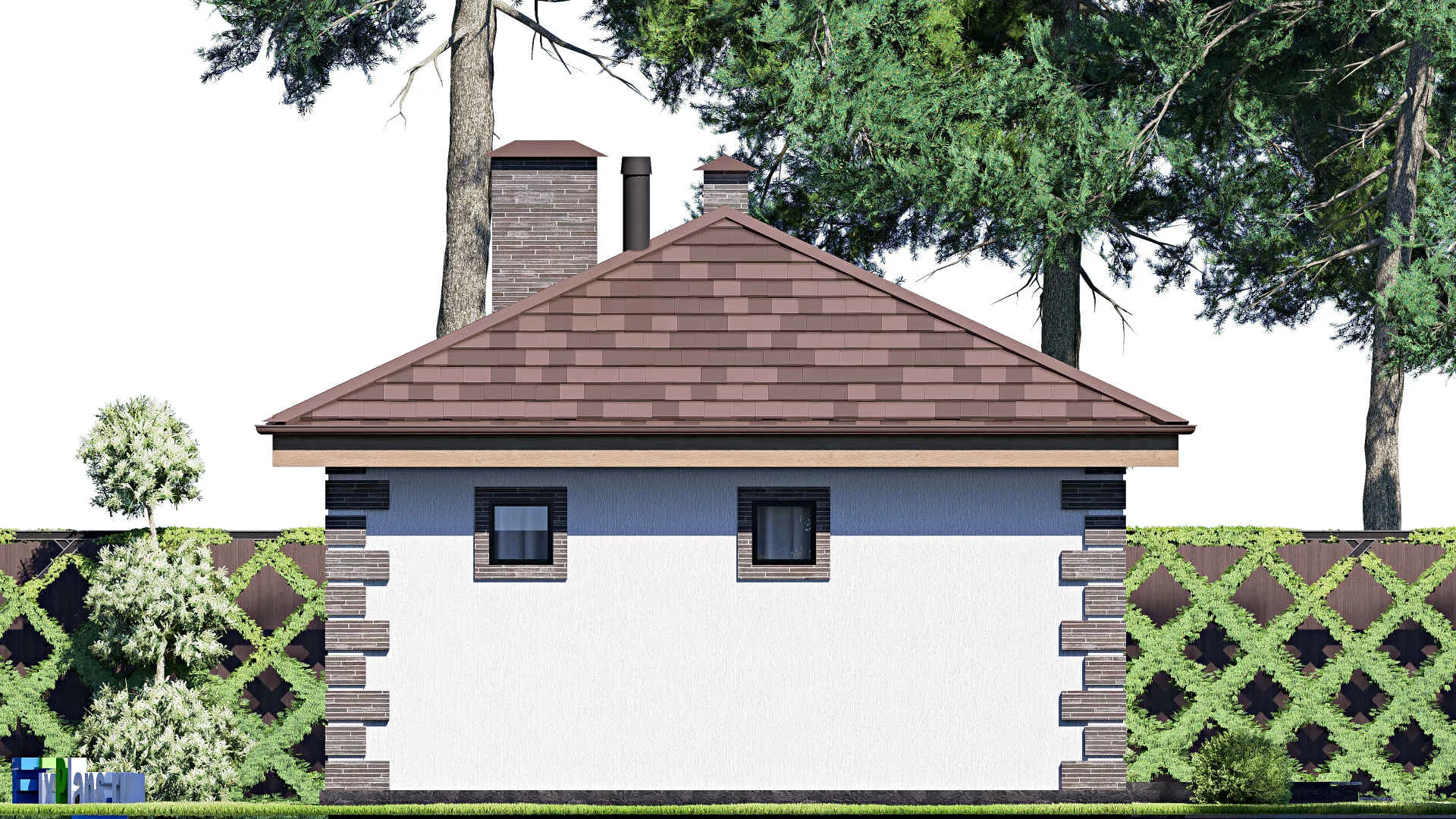 F-18935 - Проект бани 9 на 16, площадью 100 м² с комнатой отдыха, терассой и санузлом