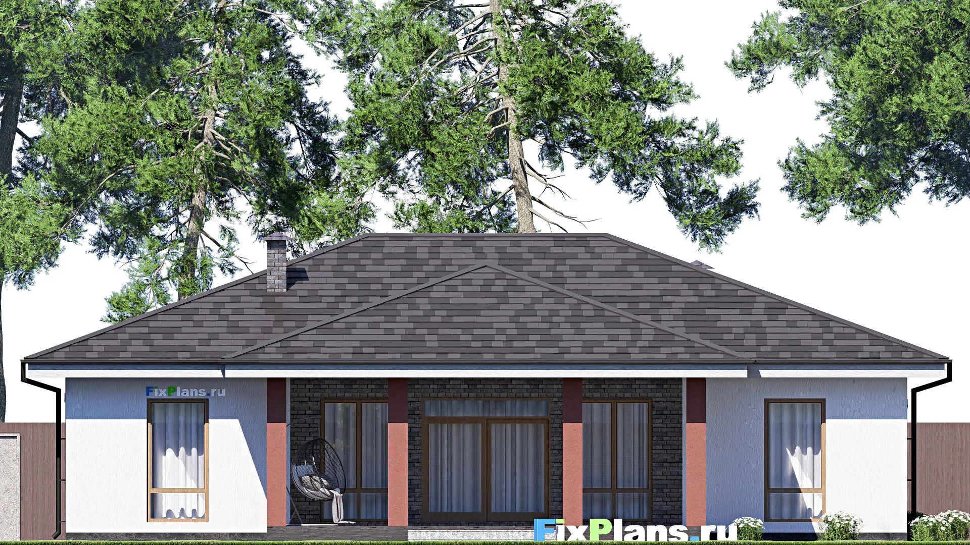 F-18719 - План одноэтажного дома 16 на 17, площадью 180 м² с террасой и 3 спальнями