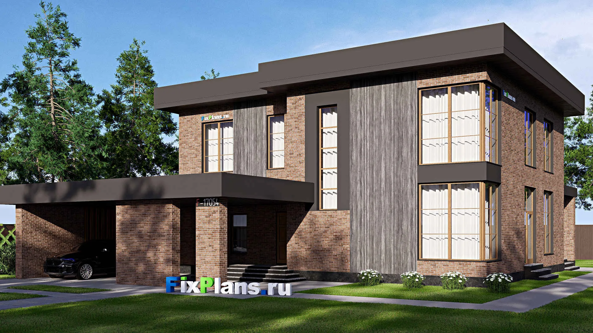 F-17054 - Проект двухэтажного дома 15 на 18, площадью 340 м² с террасой, балконом и 4 спальнями