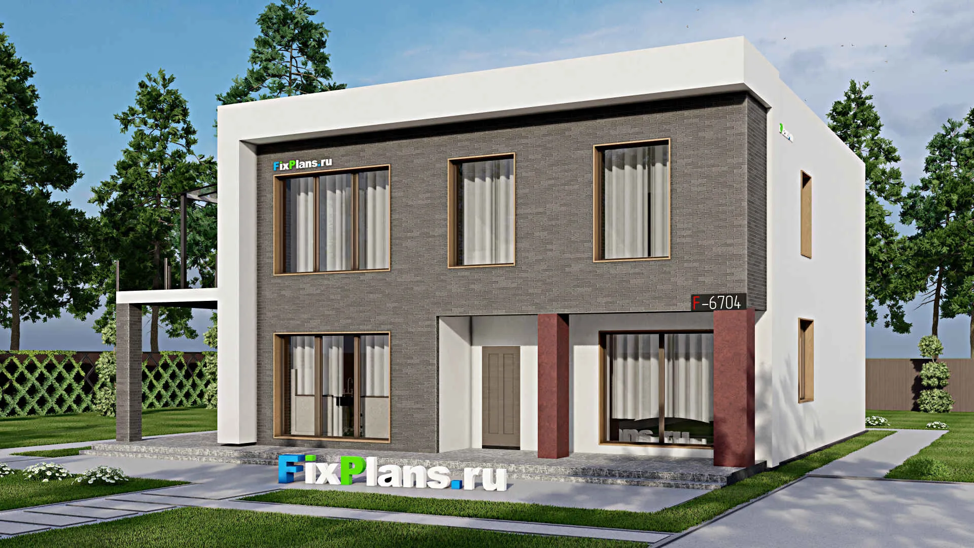 F-6704 - Проект двухэтажного дома 15 на 15, площадью 270 м² с балконом и 5 спальнями