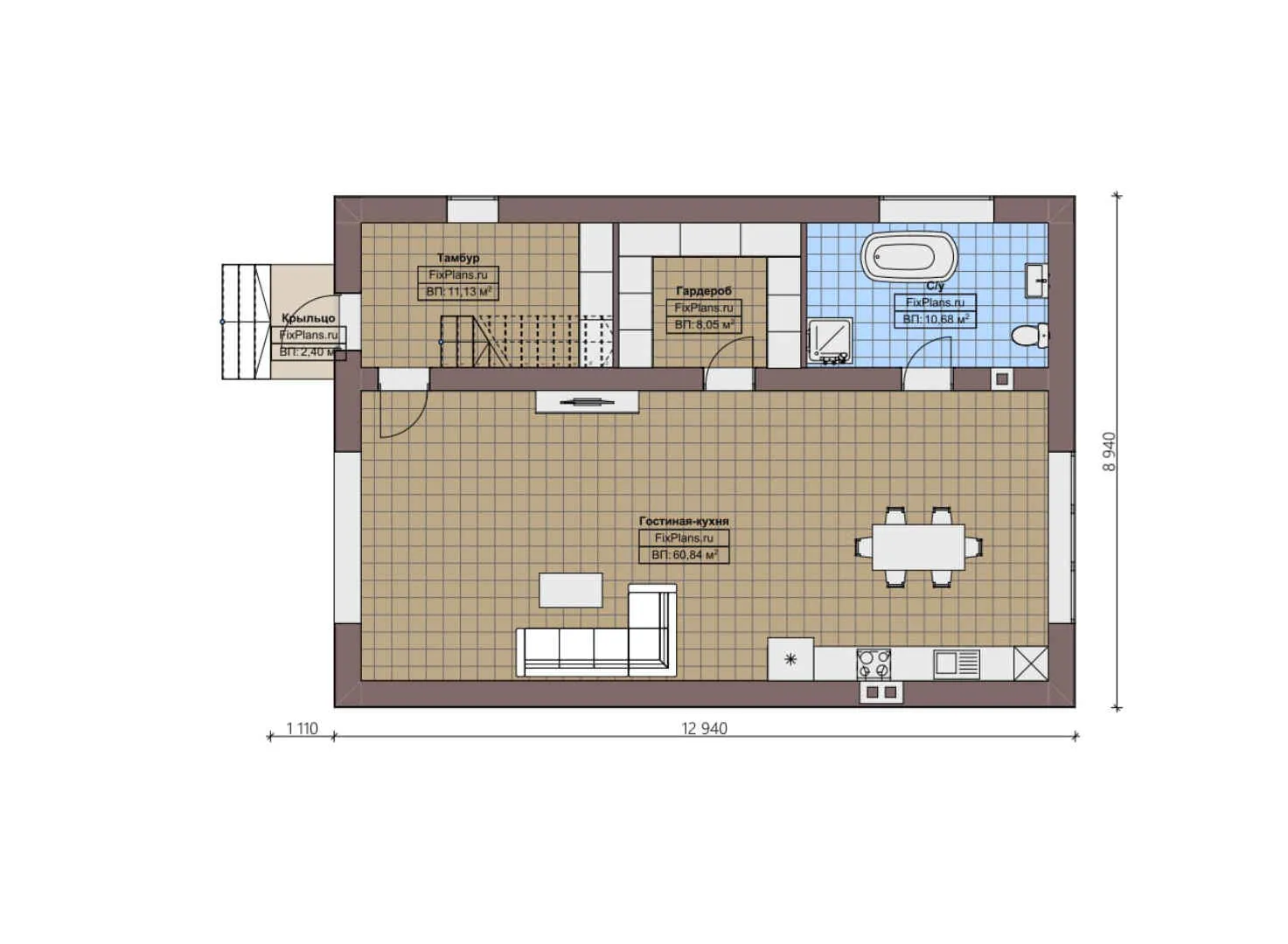 F-2276 - Планы дома с мансардой 9 на 13, площадью 150 м² с 1 спальнями