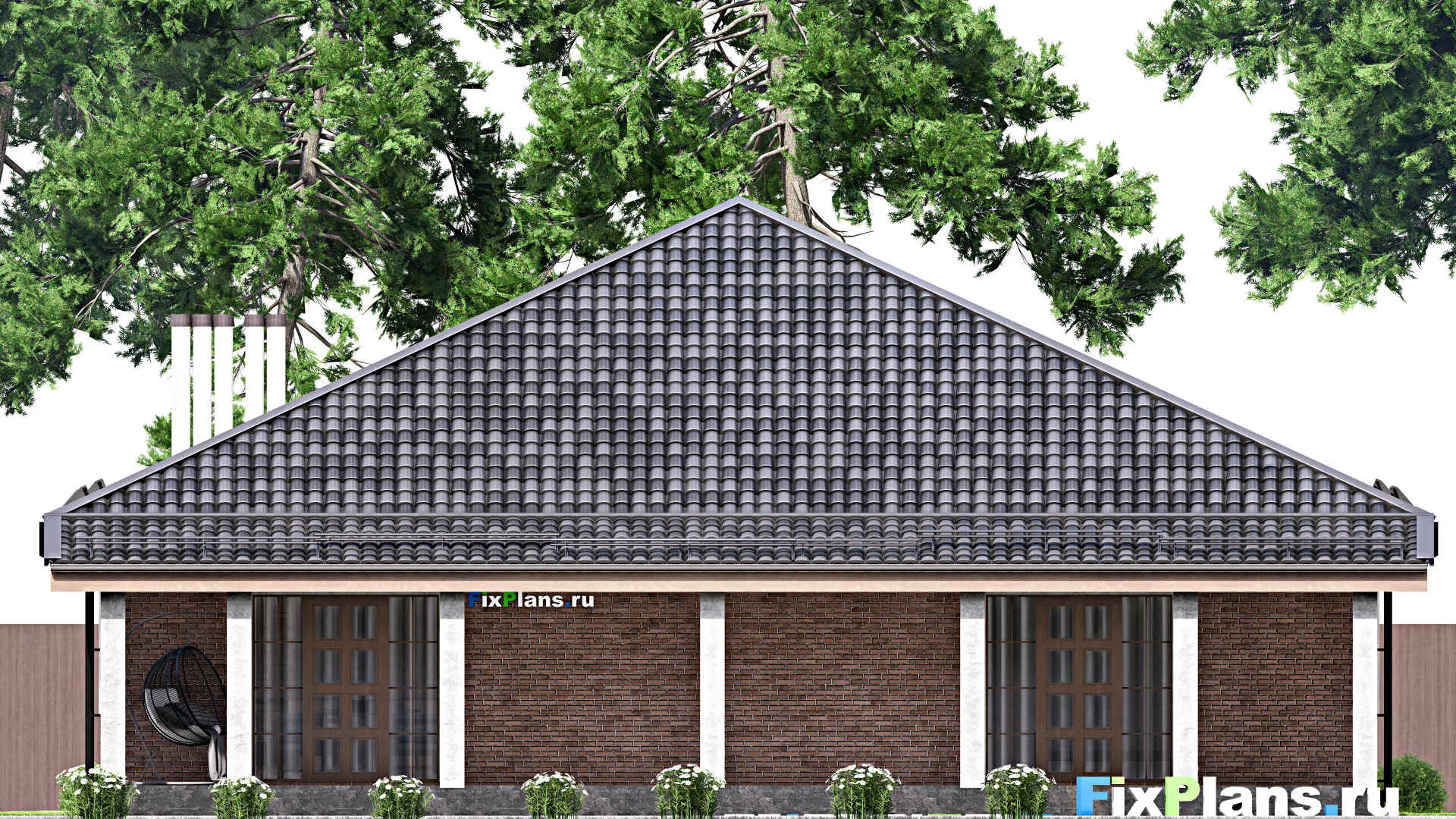 F-13526 - План одноэтажного дома 16 на 21, площадью 250 м² с террасой и 4 спальнями