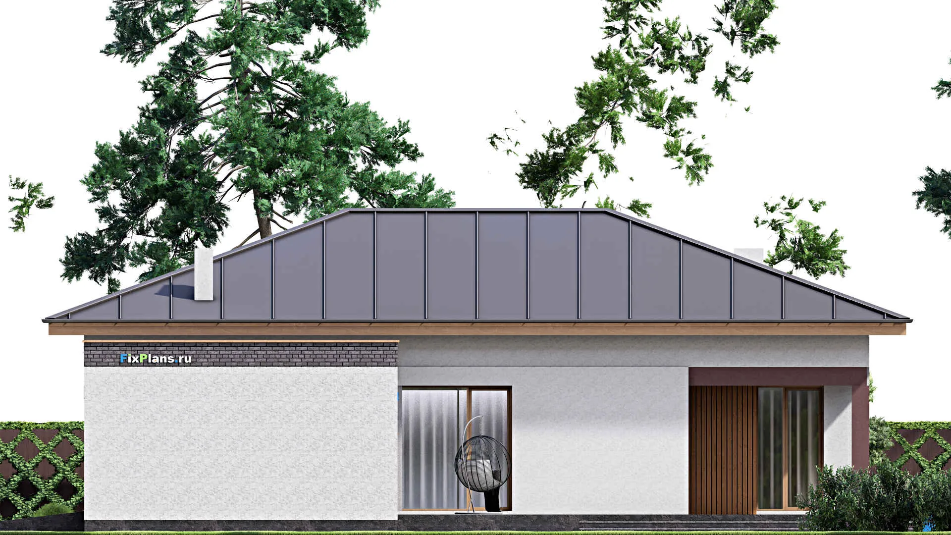 F-16190 - План одноэтажного дома 18 на 18, площадью 220 м² с террасой, гаражом на 2 машины и 3 спальнями