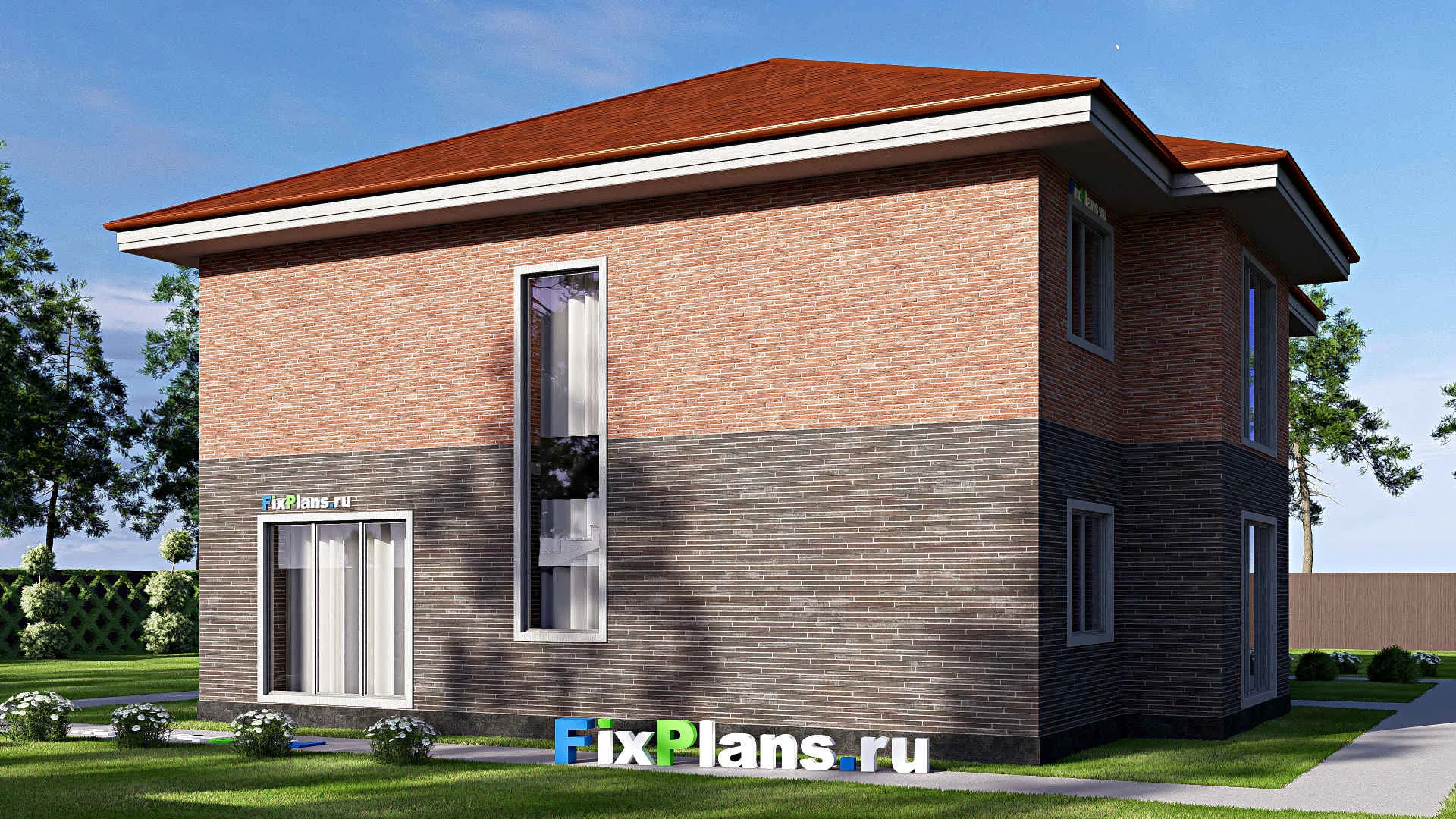 F-19151 - Проект двухэтажного дома 17 на 18, площадью 330 м² с террасой, балконом и 5 спальнями