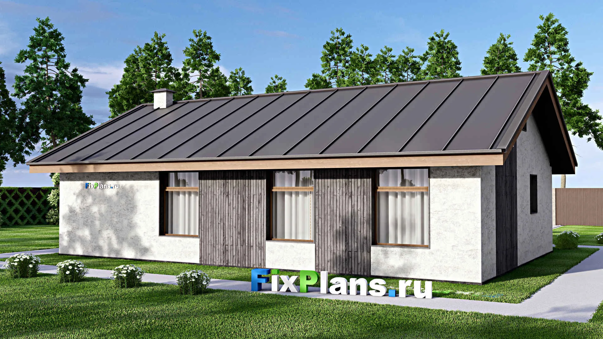 F-14561 - План одноэтажного дома 13 на 15, площадью 140 м² с террасой и 3 спальнями