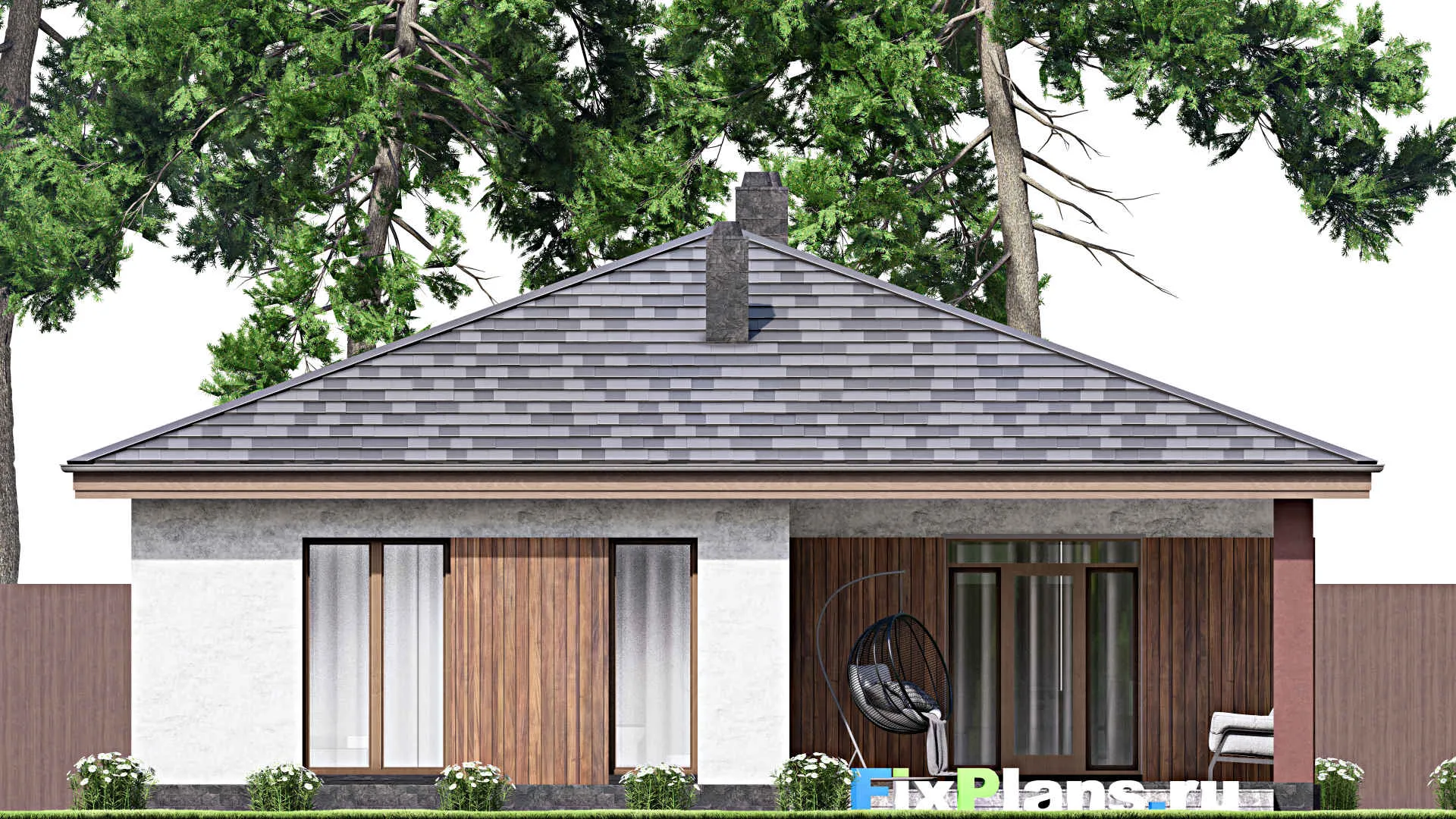 F-14498 - План одноэтажного дома 12 на 14, площадью 130 м² с террасой и 3 спальнями