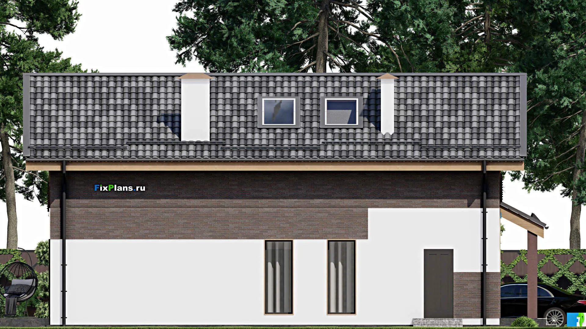 F-7721 - Планы дома с мансардой 7 на 14, площадью 160 м² с террасой и 3 спальнями